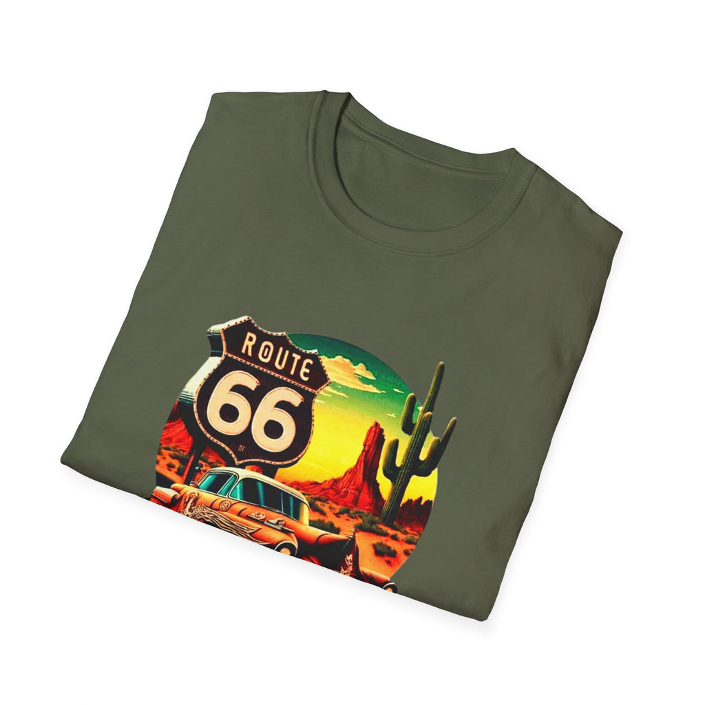 Route 66 Mens and Womans Softstyle T-Shirt, Unisex Retro Vintage Tee, Road Trip Travel Shirt, Hipster Graphic Top, Americana Clothing