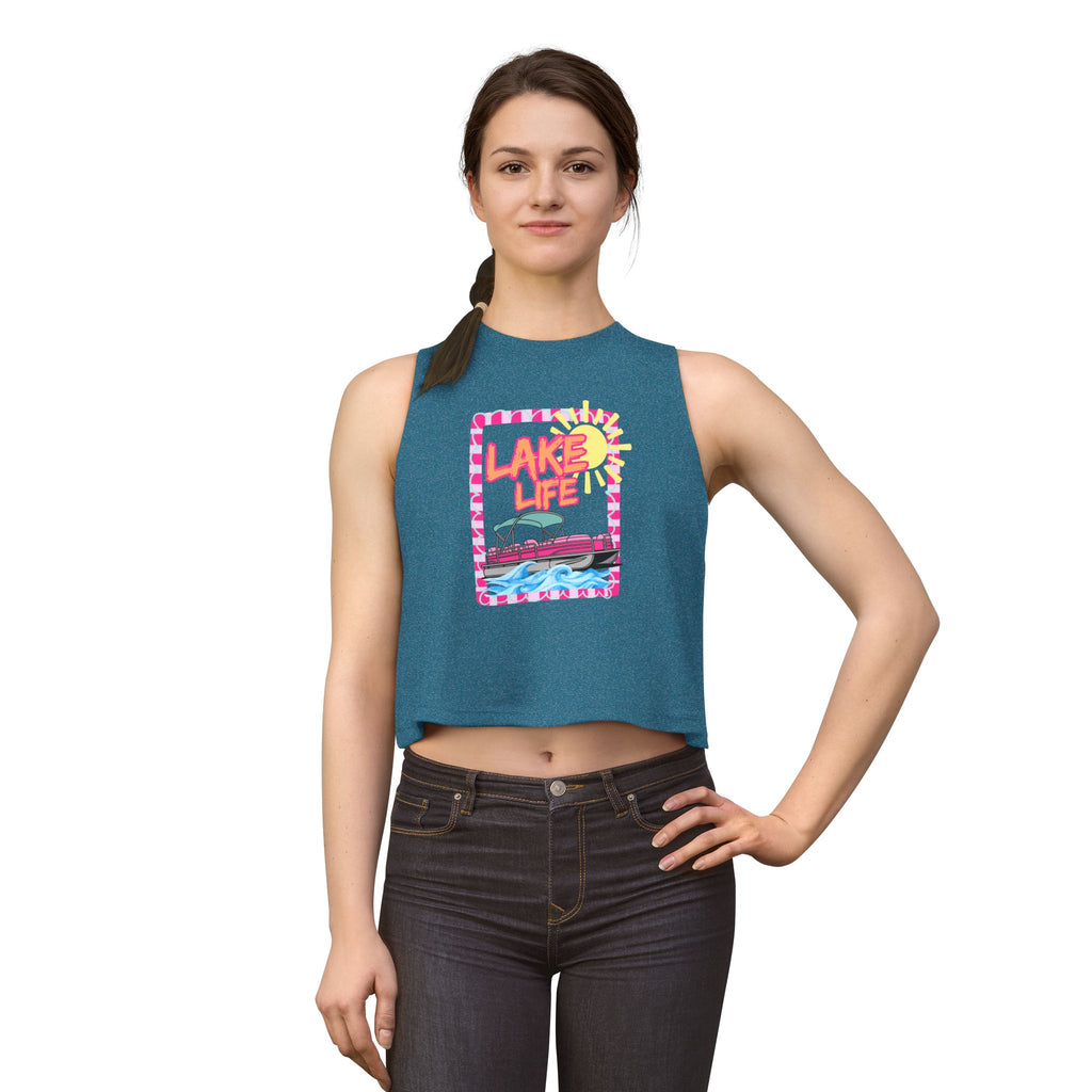 Lake Life boat illustration Crop Top | summer lake vibes, colorful retro frame