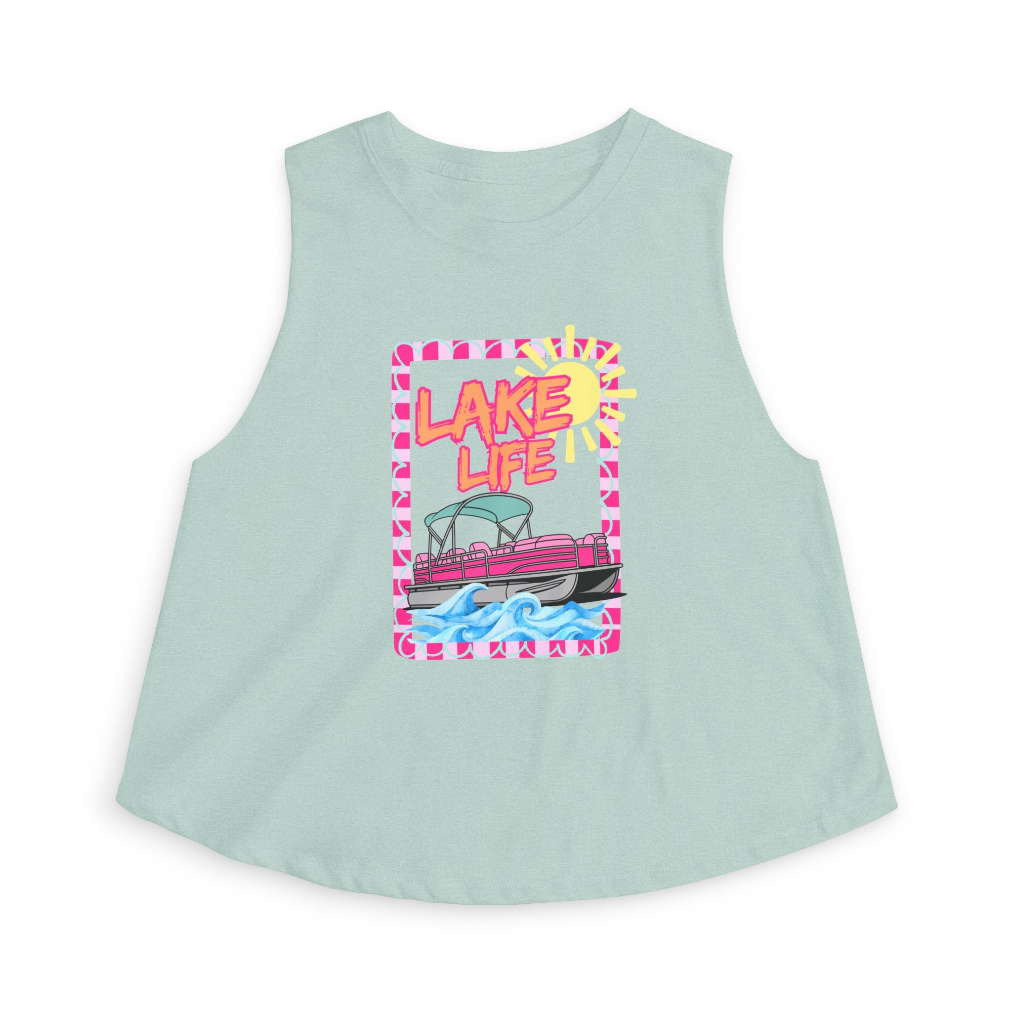 Lake Life boat illustration Crop Top | summer lake vibes, colorful retro frame