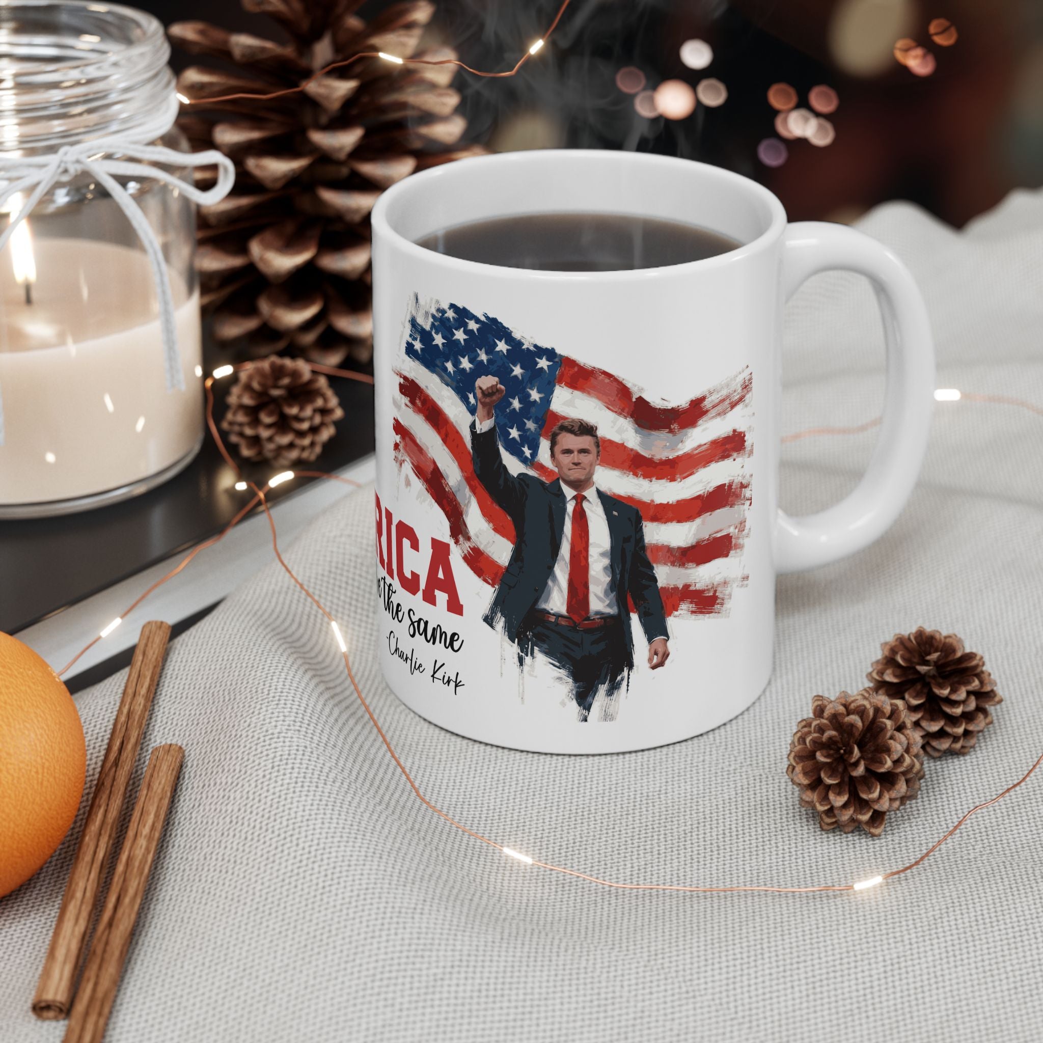Charlie Kirk Patriotic Ceramic Mug, Coffee Lover Gift, 4th of July, American Flag Mug, Unique Gift for Veterans, Tea Mug with Quote