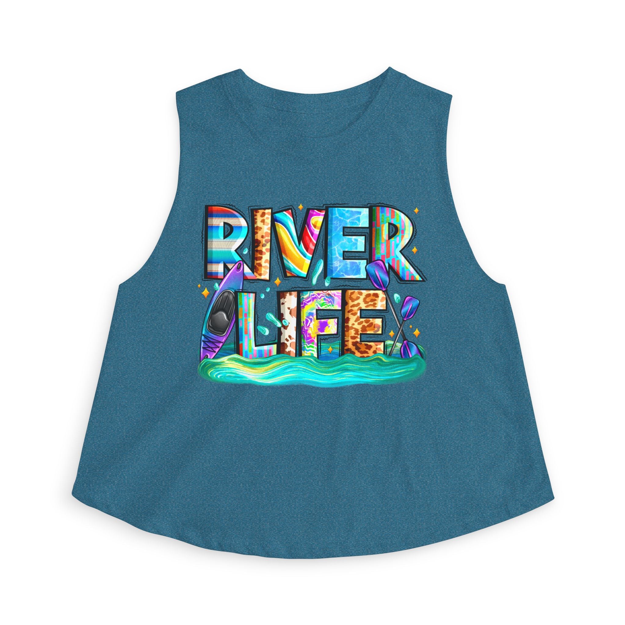 River Life Graphic Women's Crop Top | Kayak Paddle River Scene
