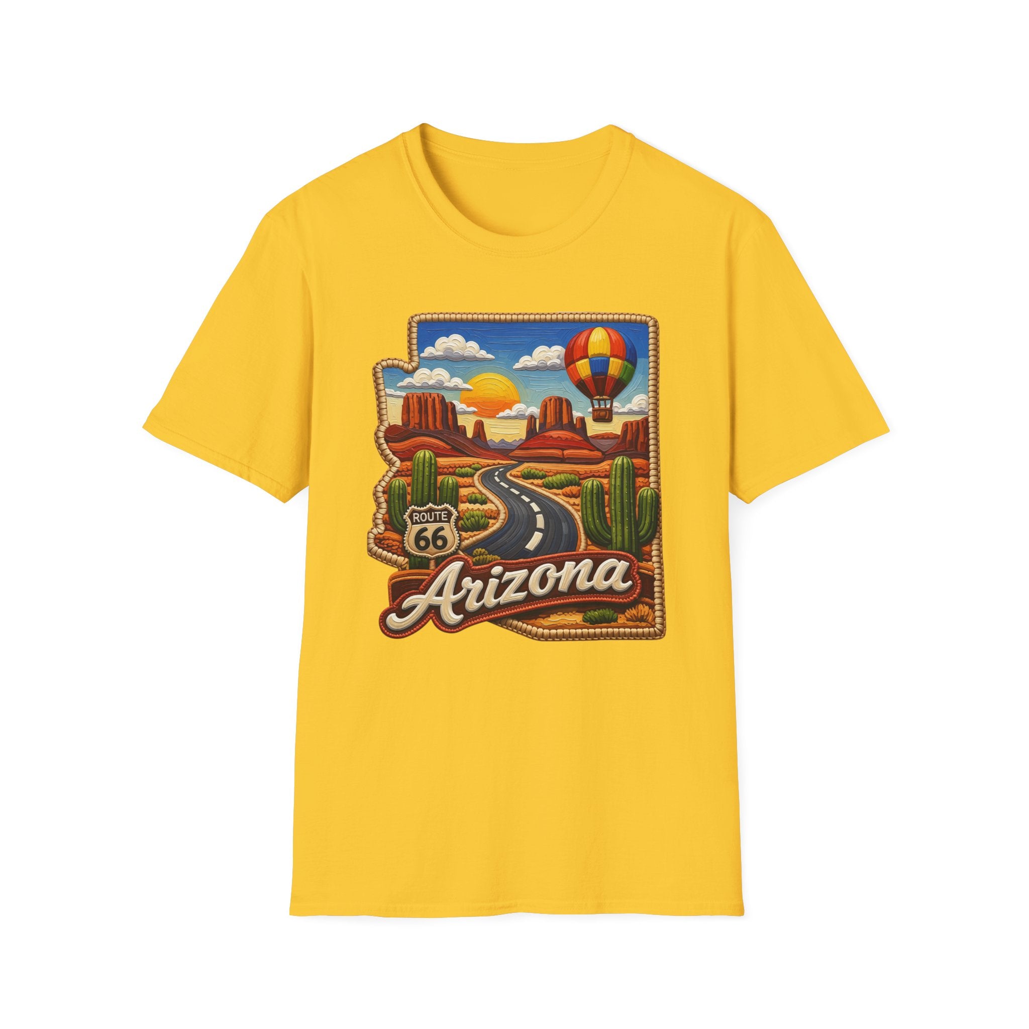 Arizona Route 66 Desert Road T-Shirt | Hot Air Balloon Southwestern Scene
