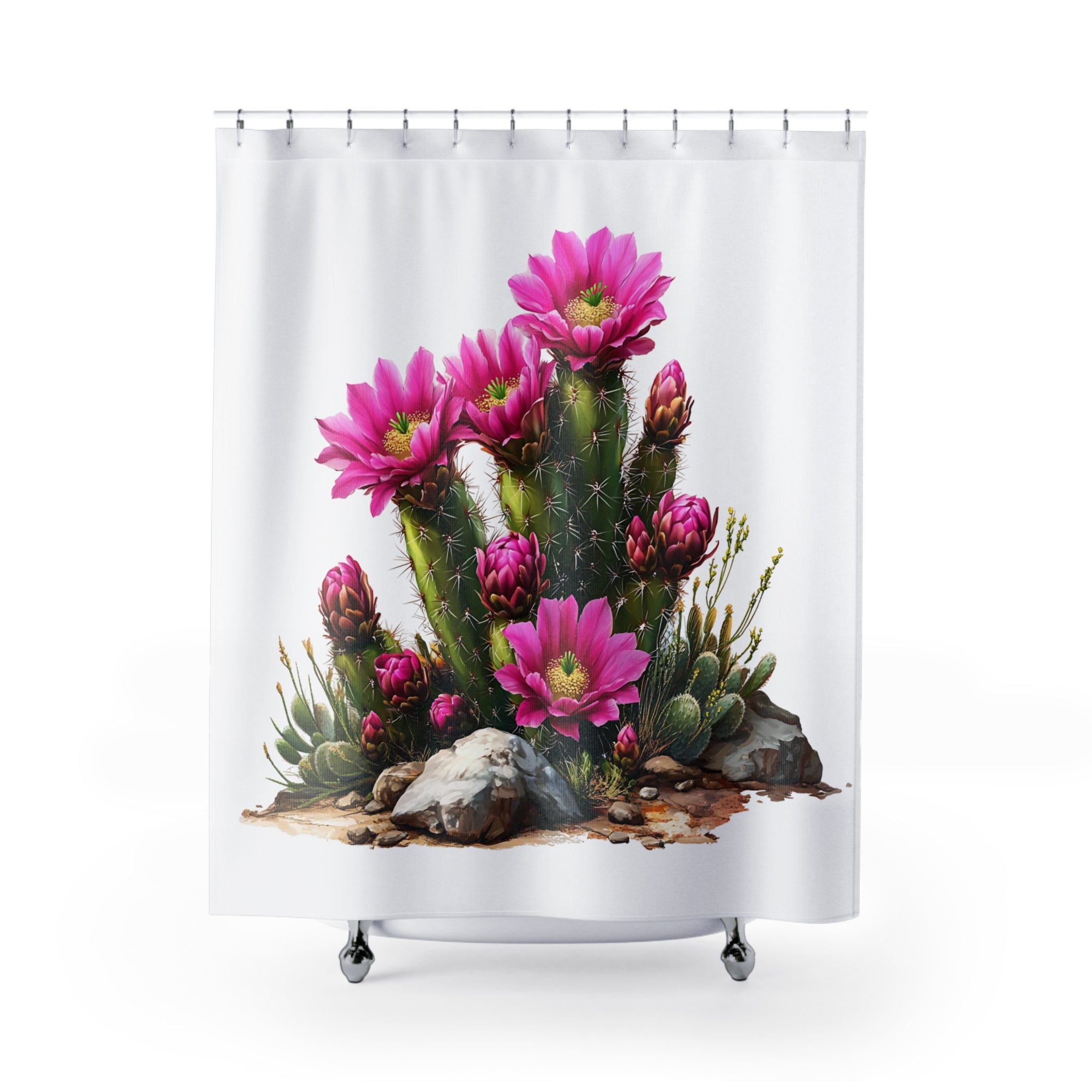 AZ Arizona Bohemian Floral Shower Curtain, Cactus Decor, Bathroom Accessories, Gift for Garden Lovers, Modern Home Decor