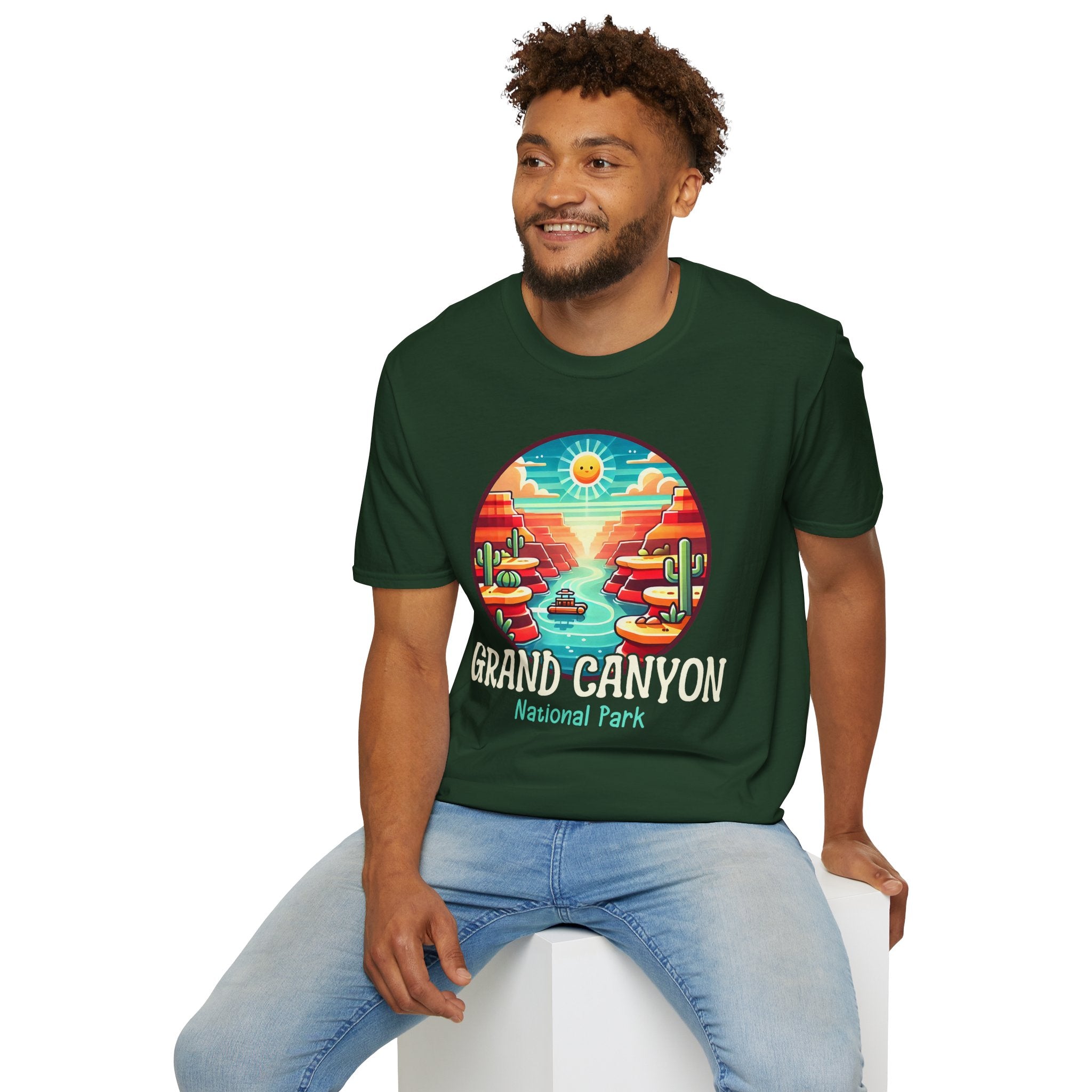 Grand Canyon National Park Retro Sunset T-Shirt | Canyon River Illustration