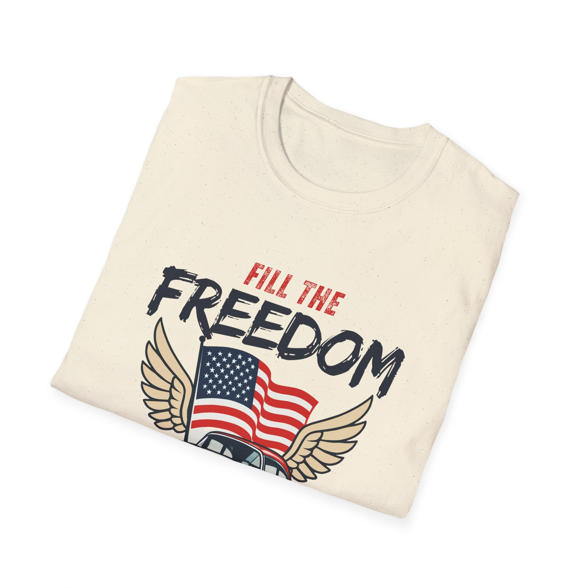 Fill the Freedom Vintage Car T-Shirt | American Flag Wings Chicago to Santa Monica