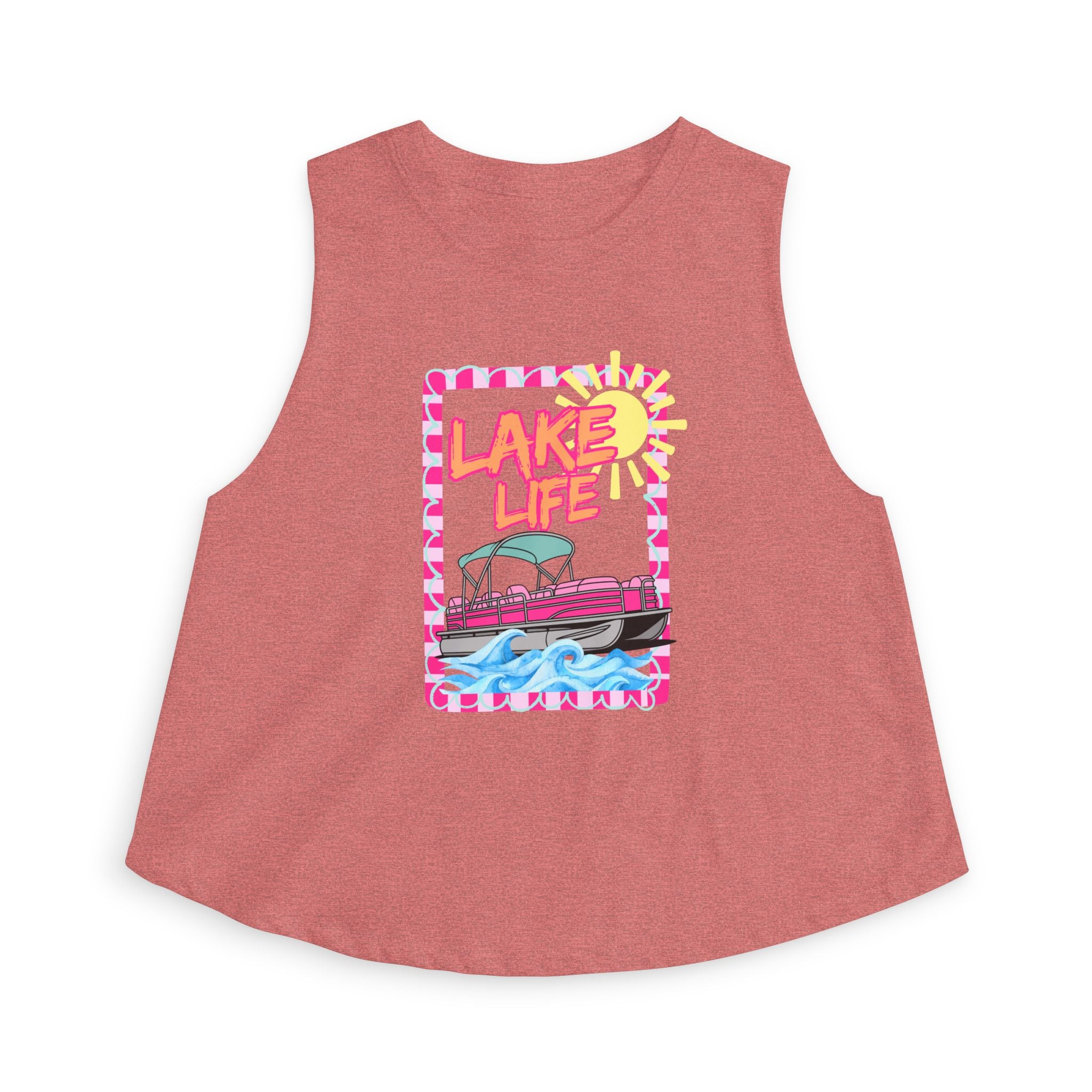 Lake Life boat illustration Crop Top | summer lake vibes, colorful retro frame
