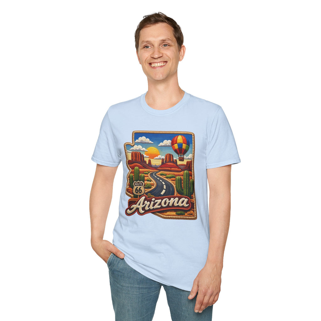 Arizona Route 66 Desert Road T-Shirt | Hot Air Balloon Southwestern Scene