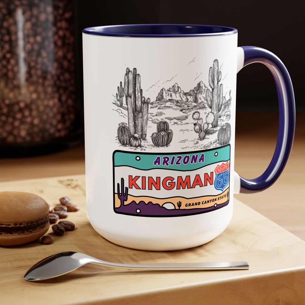 Kingman Arizona Route 66 Two-Tone Coffee Mugs, 15oz