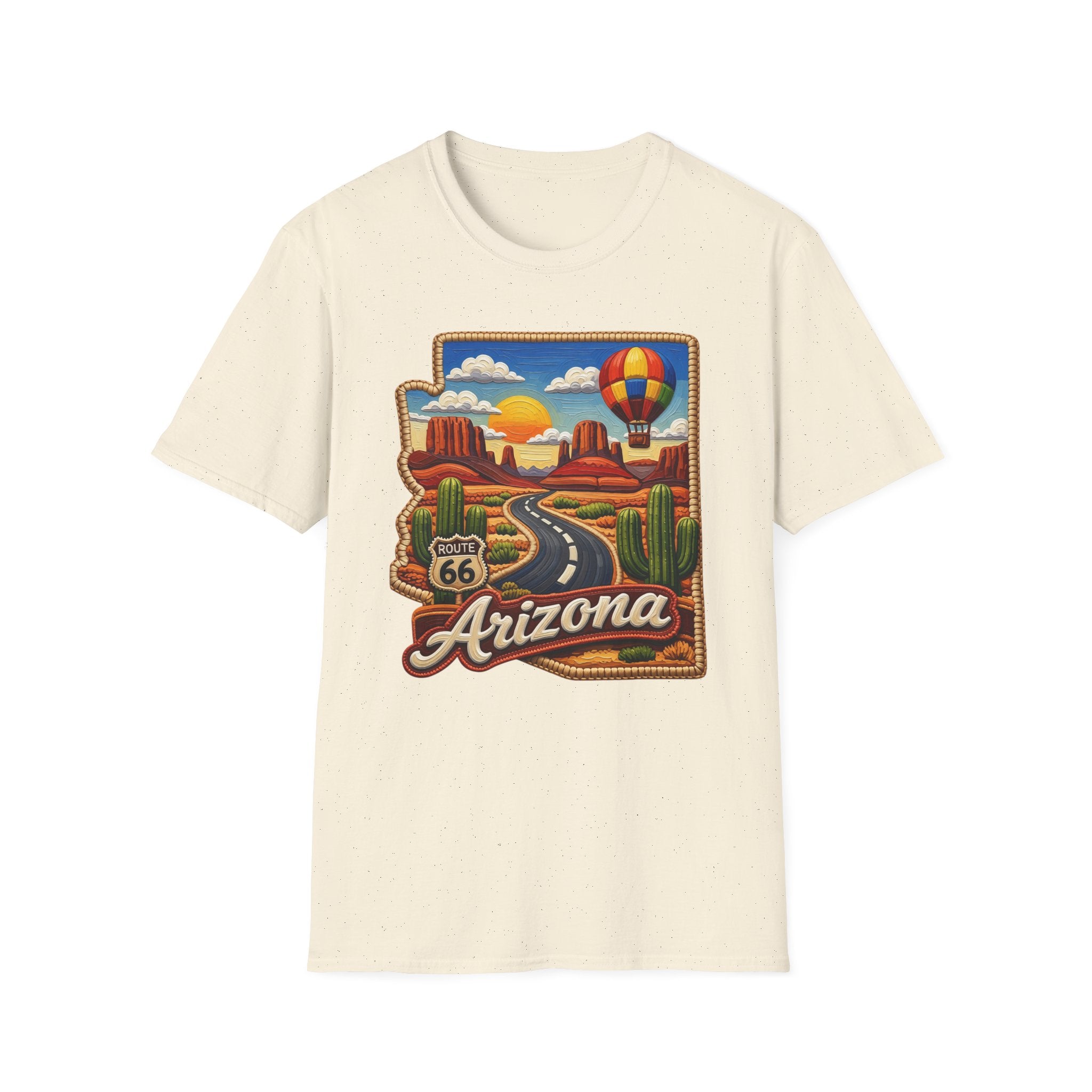 Arizona Route 66 Desert Road T-Shirt | Hot Air Balloon Southwestern Scene