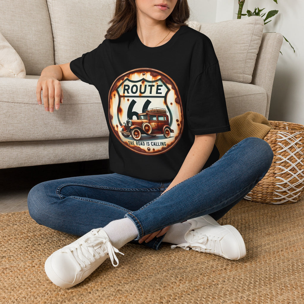 Route 66 Vintage Woody Wagon T-Shirt | The Road Is Calling, Retro Roadtrip Tee