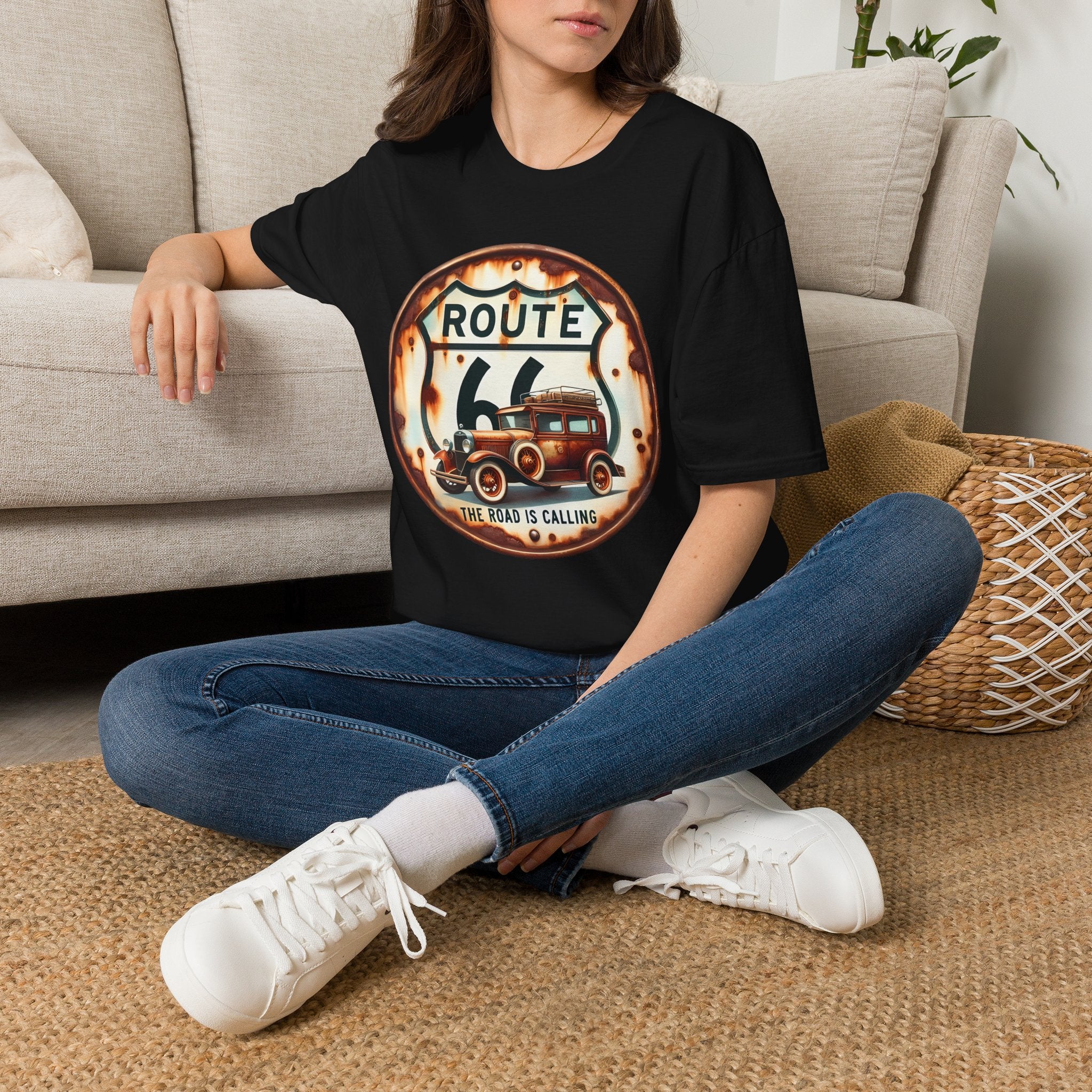 Route 66 Vintage Woody Wagon T-Shirt | The Road Is Calling, Retro Roadtrip Tee