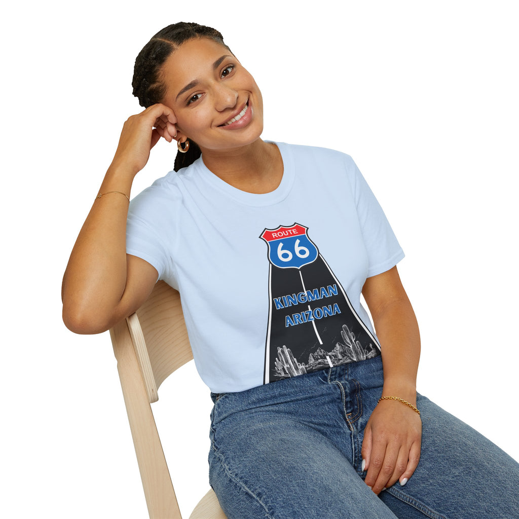Route 66 Kingman Arizona Mens Womans Softstyle T-Shirt, Vintage Road Trip Shirt, Retro Travel Tee, Men's Women's Graphic Top, Gift for Travelers