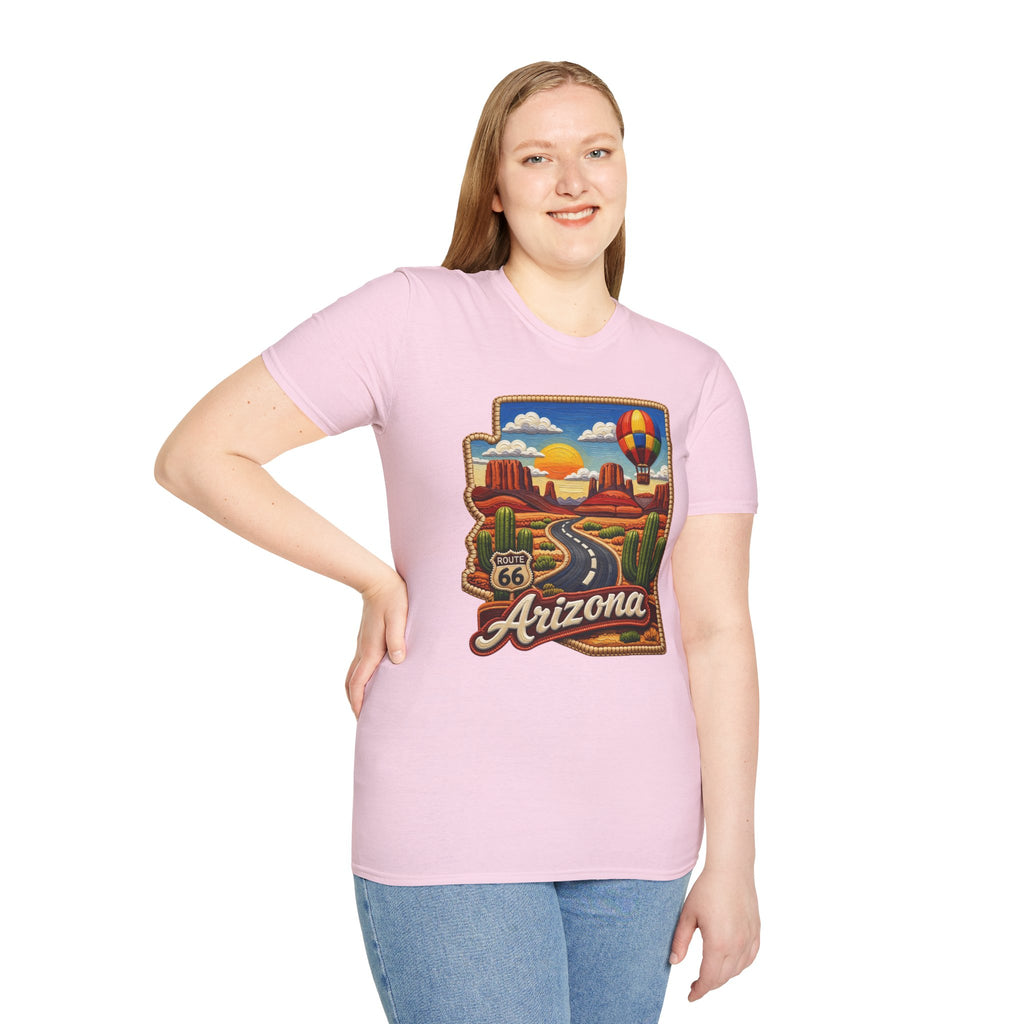 Arizona Route 66 Desert Road T-Shirt | Hot Air Balloon Southwestern Scene