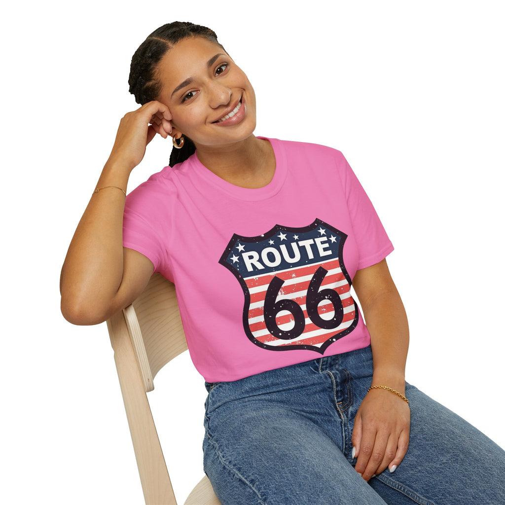 Route 66 Shield T-Shirt | American Flag Vintage Road Sign