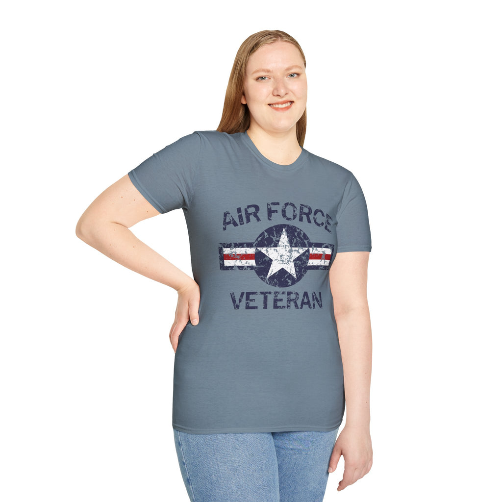 Air Force Veteran Distressed Logo T-Shirt | Military Star Stripe Tee