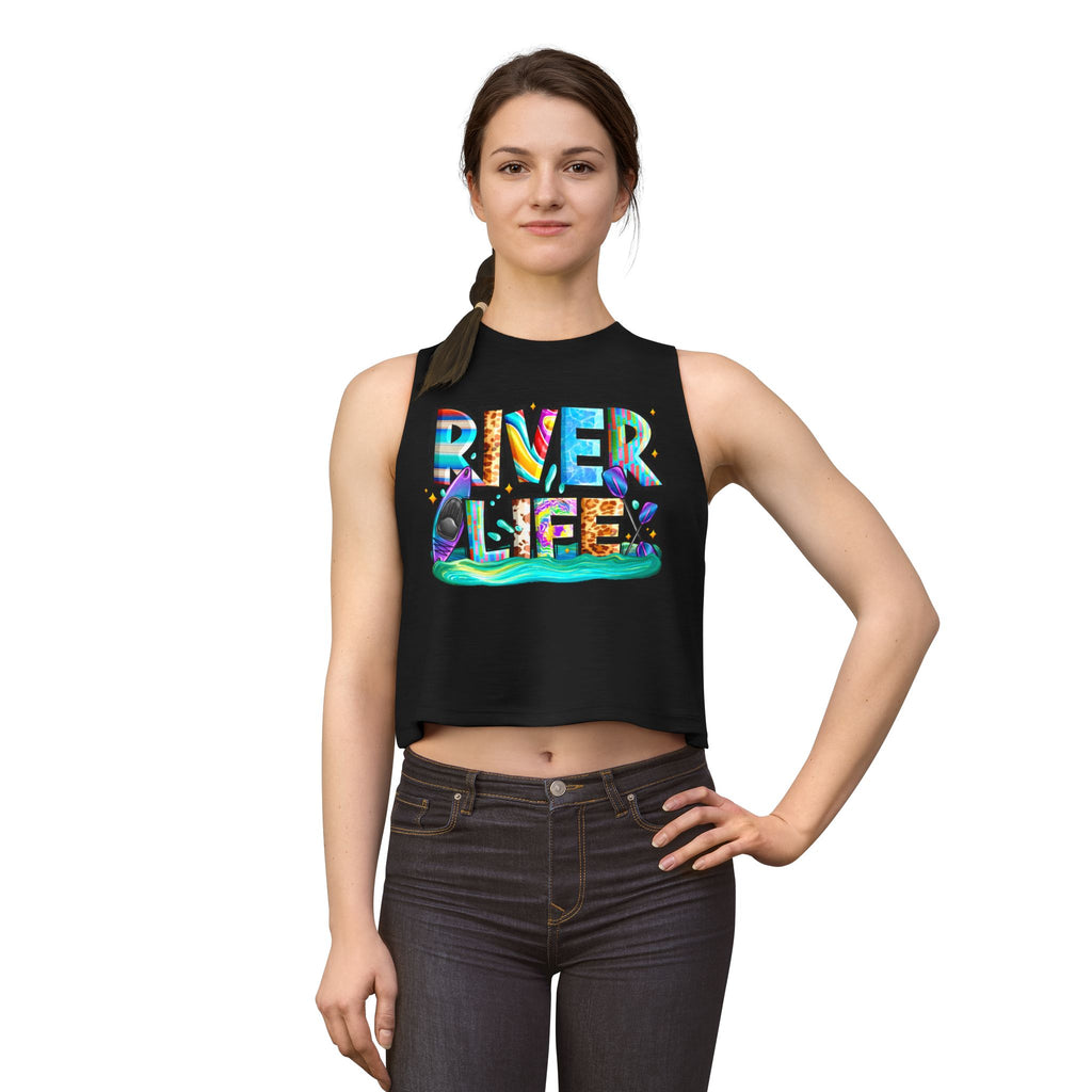 River Life Graphic Women's Crop Top | Kayak Paddle River Scene