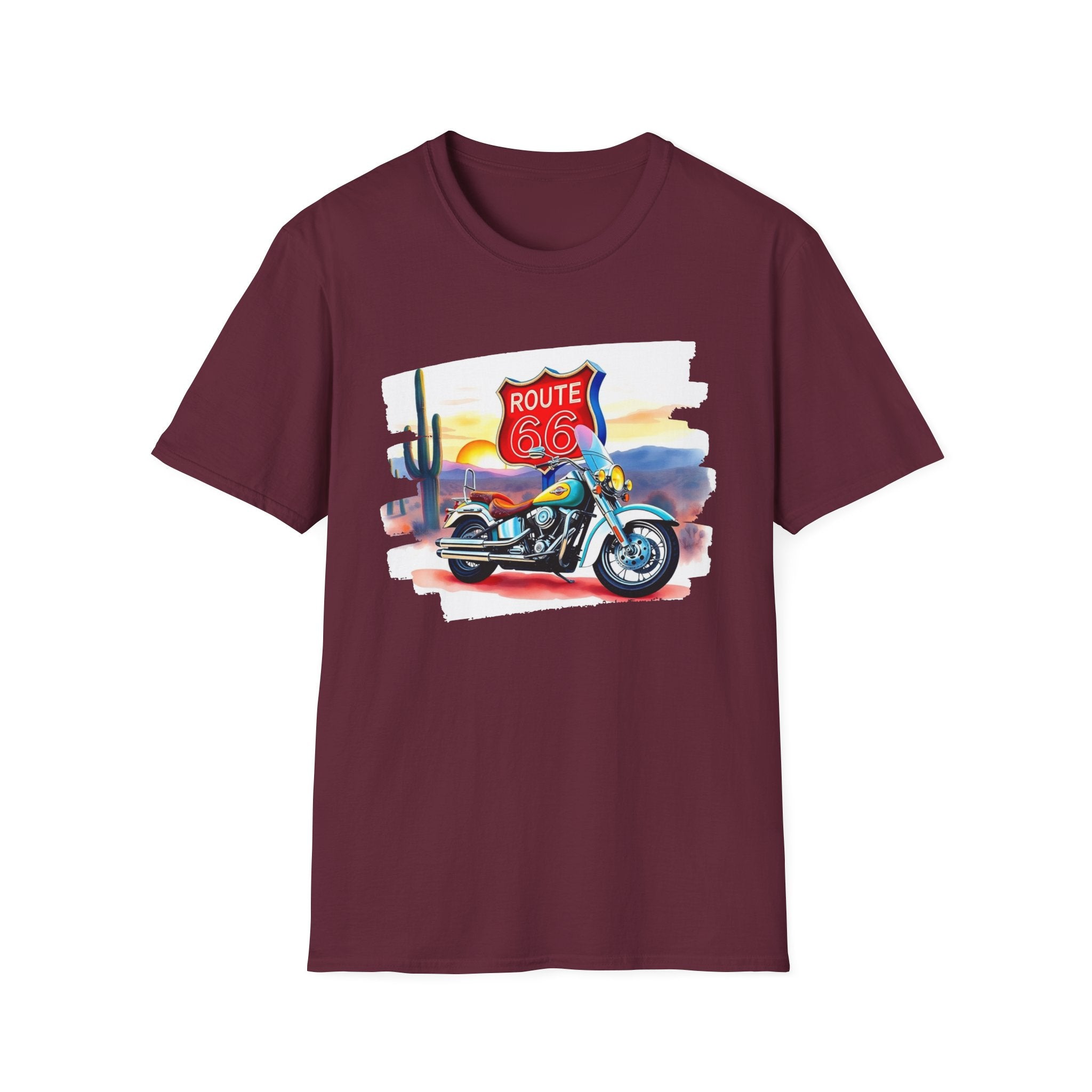 Route 66 Motorcycle T-Shirt | Desert Sunset Biker Graphic