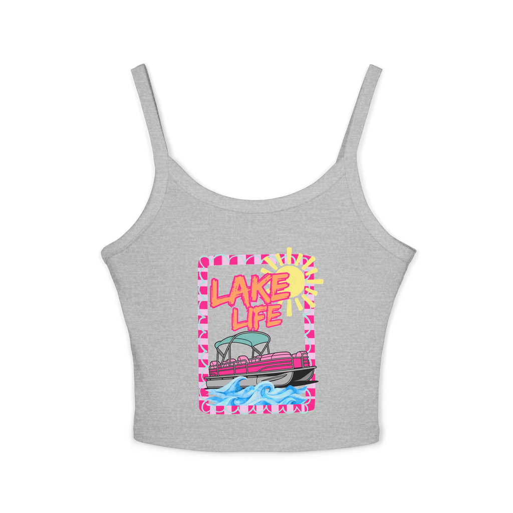 Lake Life Boat Graphic Tank Top | Retro Sunset Lakeside Design