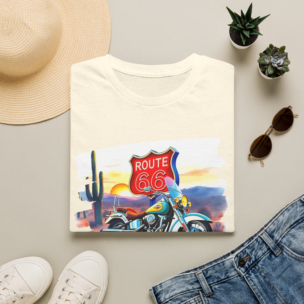 Route 66 Motorcycle T-Shirt | Desert Sunset Biker Graphic