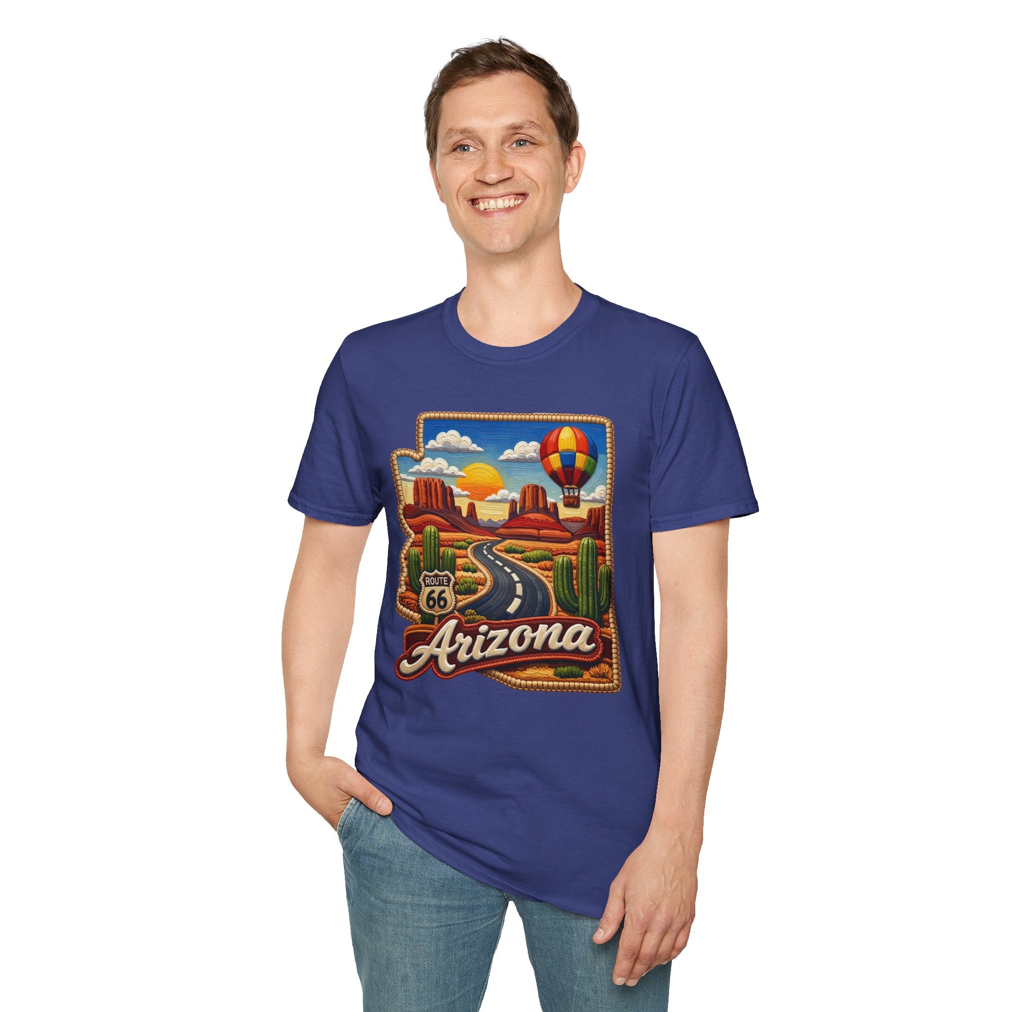 Arizona Route 66 Desert Road T-Shirt | Hot Air Balloon Southwestern Scene