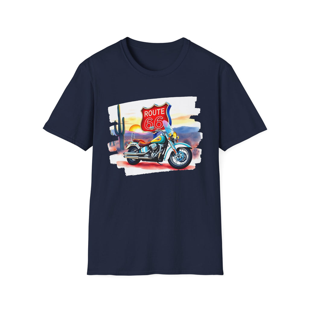 Route 66 Motorcycle T-Shirt | Desert Sunset Biker Graphic