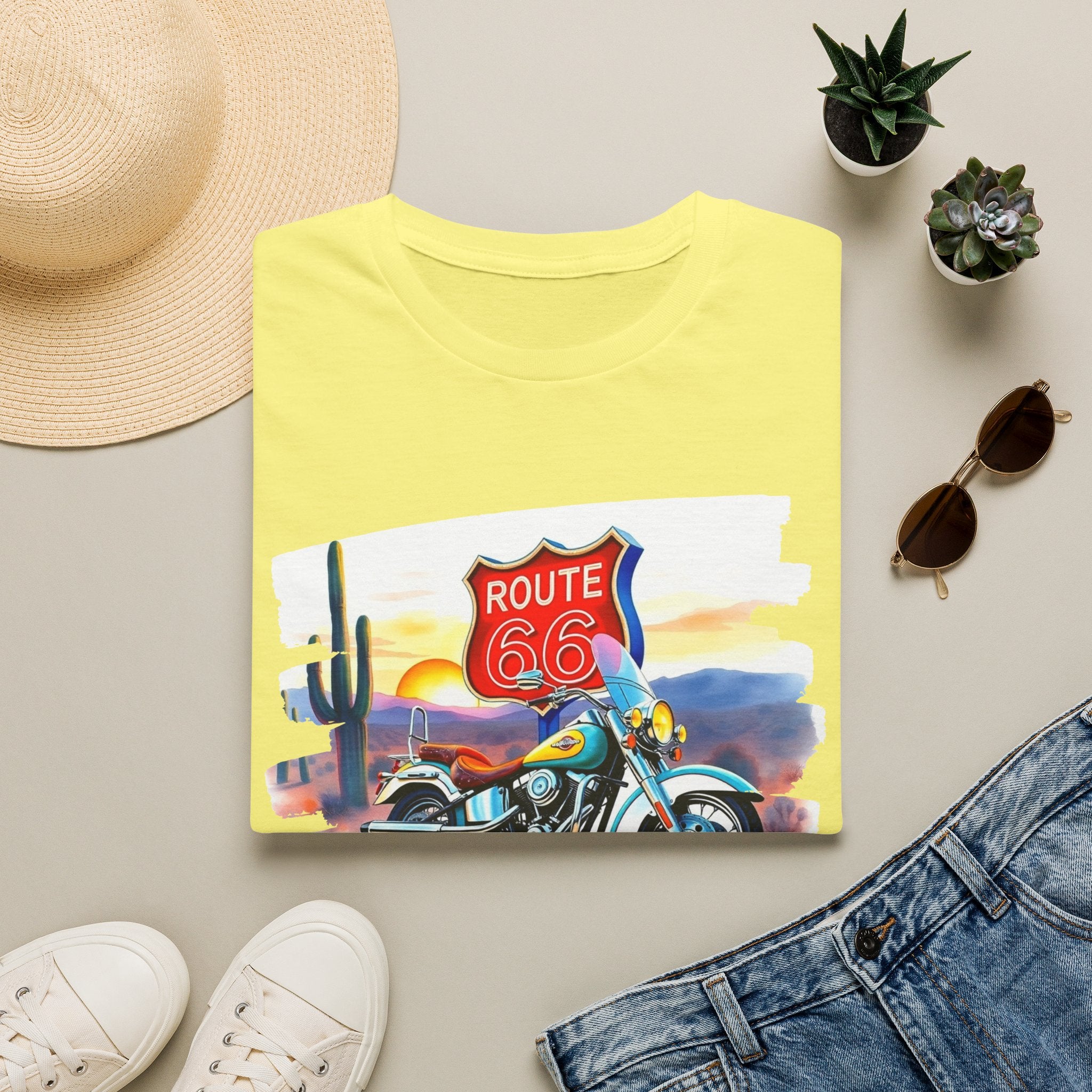 Route 66 Motorcycle T-Shirt | Desert Sunset Biker Graphic