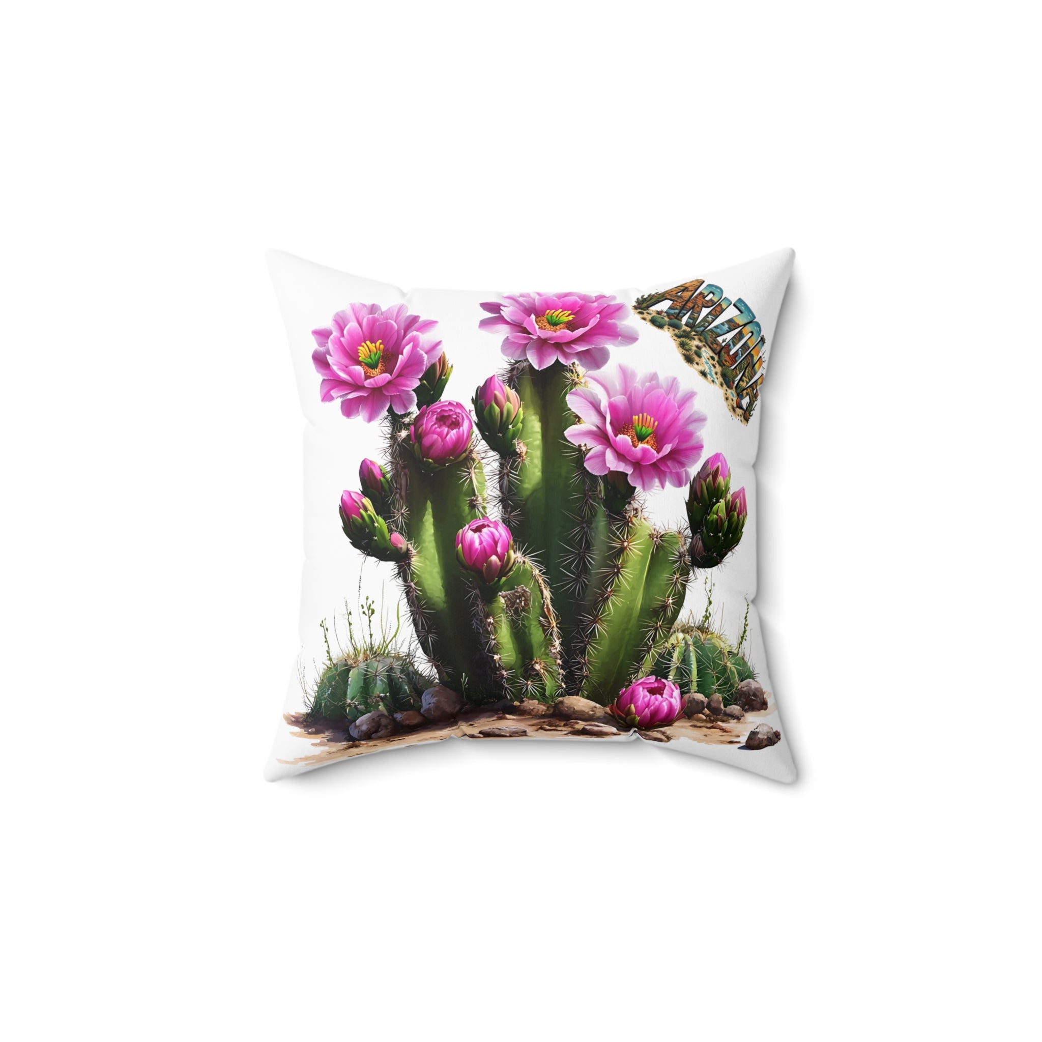 Arizona AZ - Cactus Blossom Decorative Pillow, Boho Chic Cushion, Nature Inspired Throw Pillow, Flower Home Decor, Gift for Plant Lovers