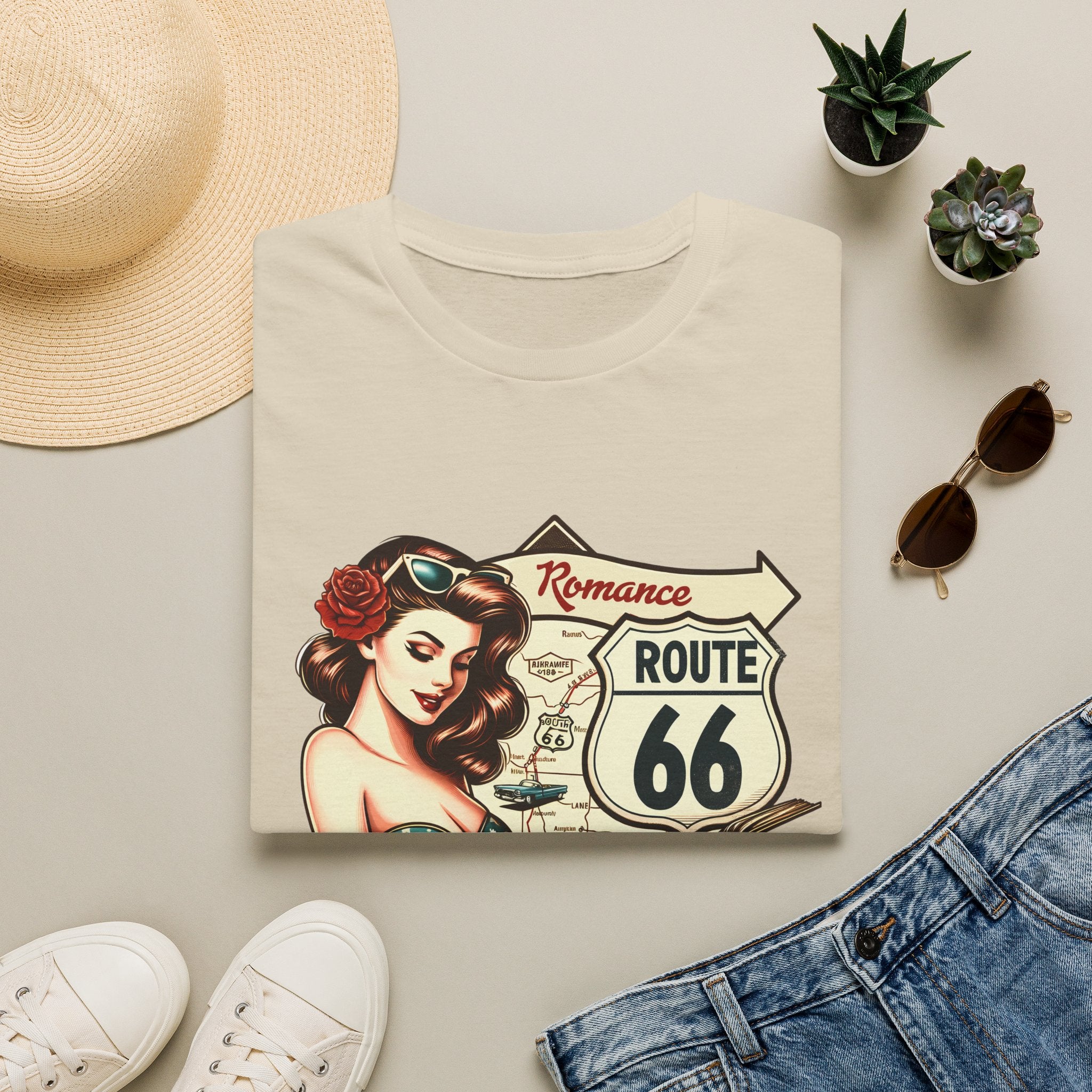 Pinup Girl Route 66 T-Shirt | Vintage Roadtrip Retro Sign