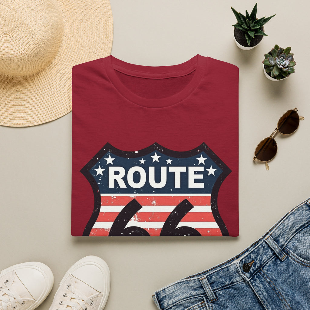 Route 66 Shield T-Shirt | American Flag Vintage Road Sign