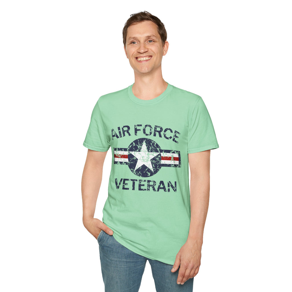 Air Force Veteran Distressed Logo T-Shirt | Military Star Stripe Tee