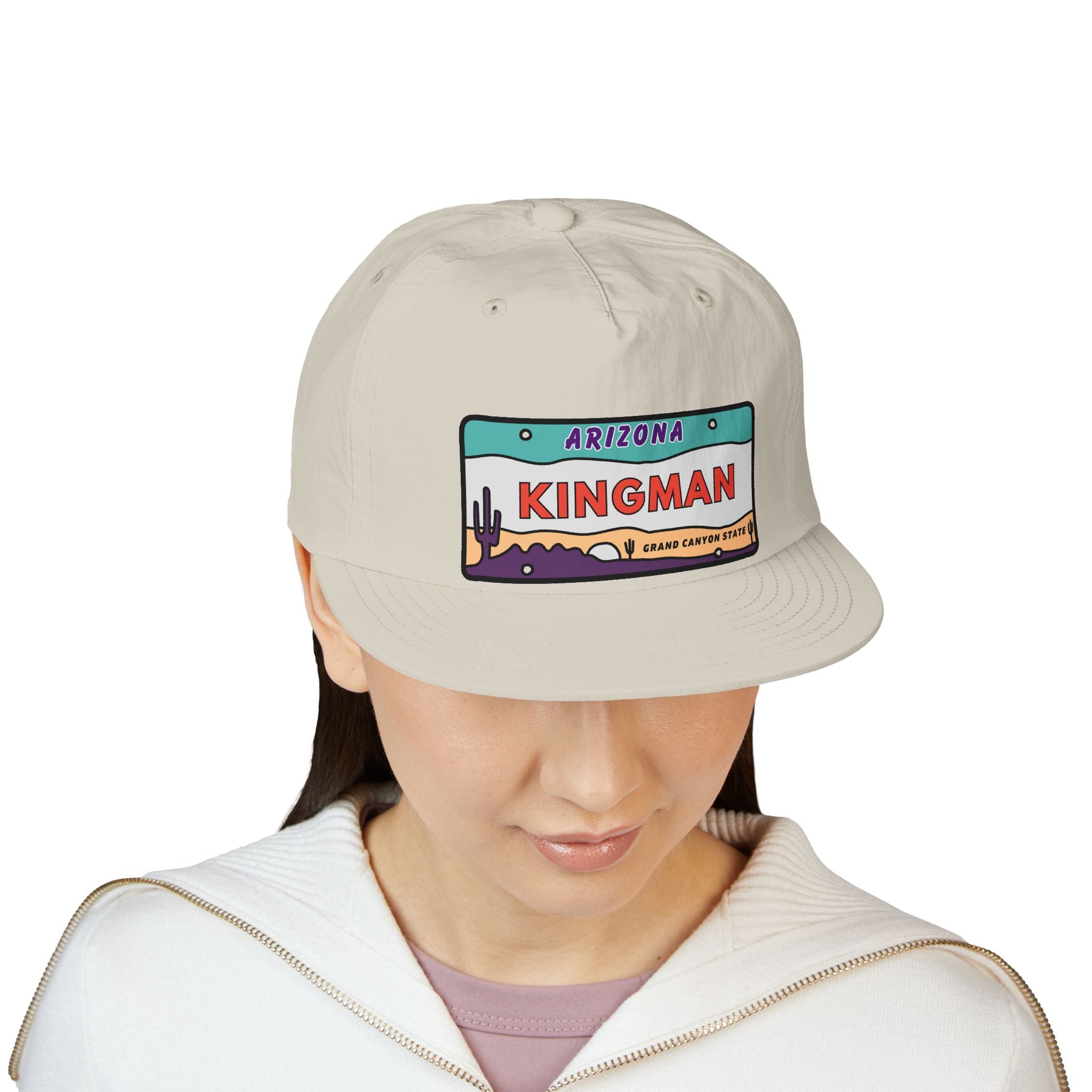 Surf Cap, Beach Hat, Summer Headwear, Kingman Arizona License Plate Dessert Cap for Water Sports