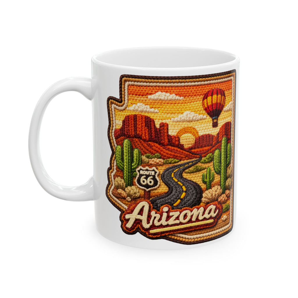 Arizona Desert Patch Mug | Hot Air Balloon, Cactus, Sunset Scene
