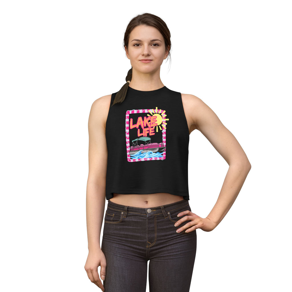 Lake Life boat illustration Crop Top | summer lake vibes, colorful retro frame