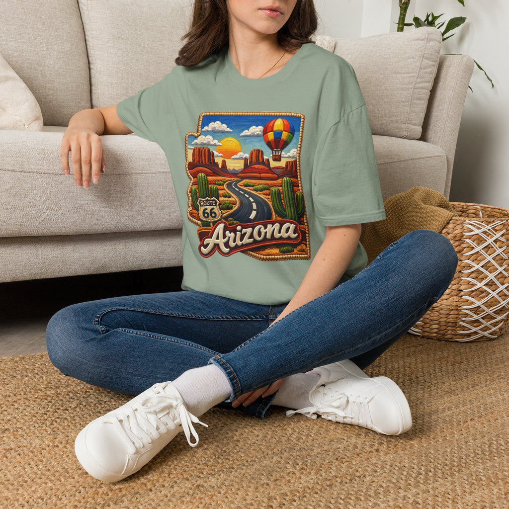 Arizona Route 66 Desert Road T-Shirt | Hot Air Balloon Southwestern Scene