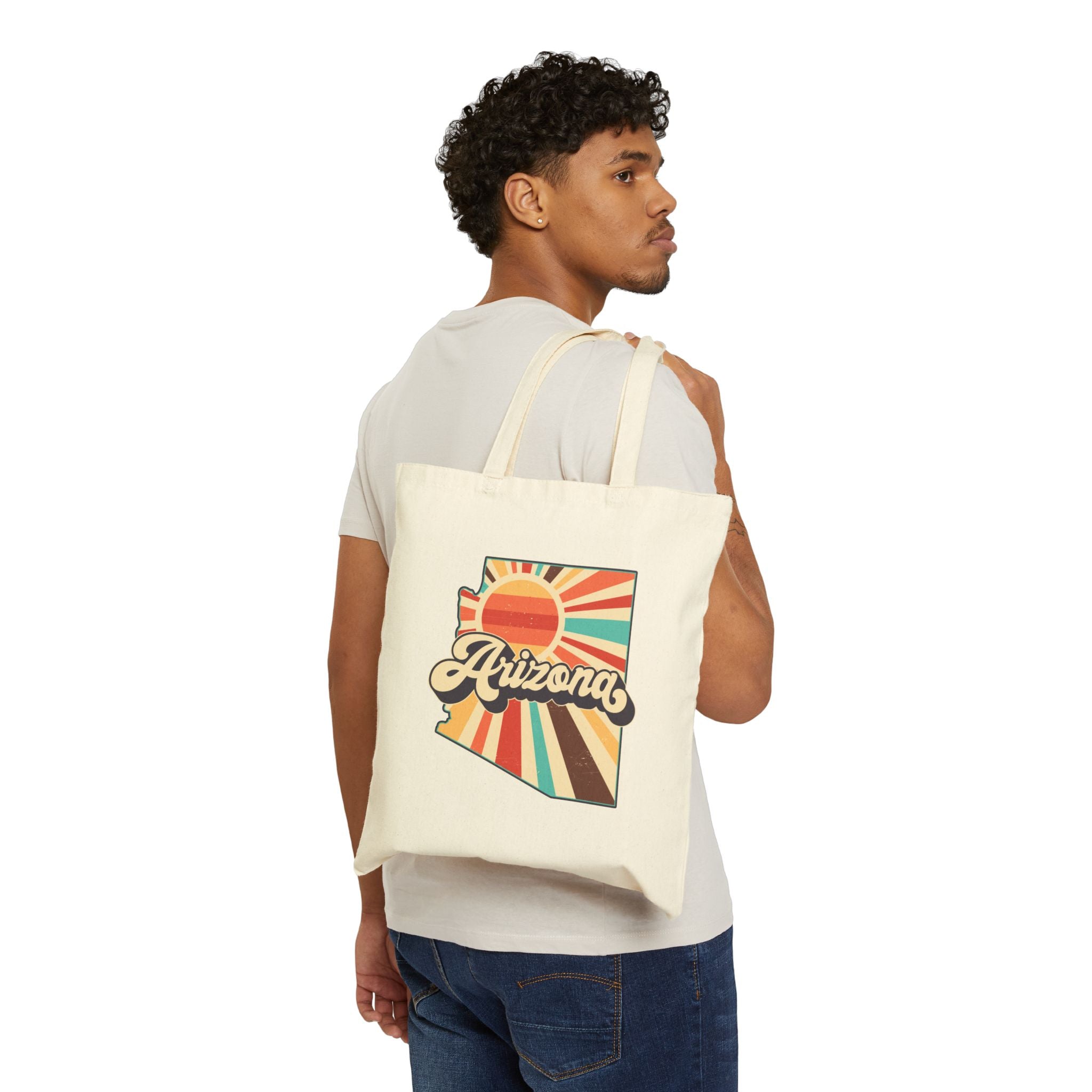 Arizona retro sunset Tote Bag | state outline, vintage rays