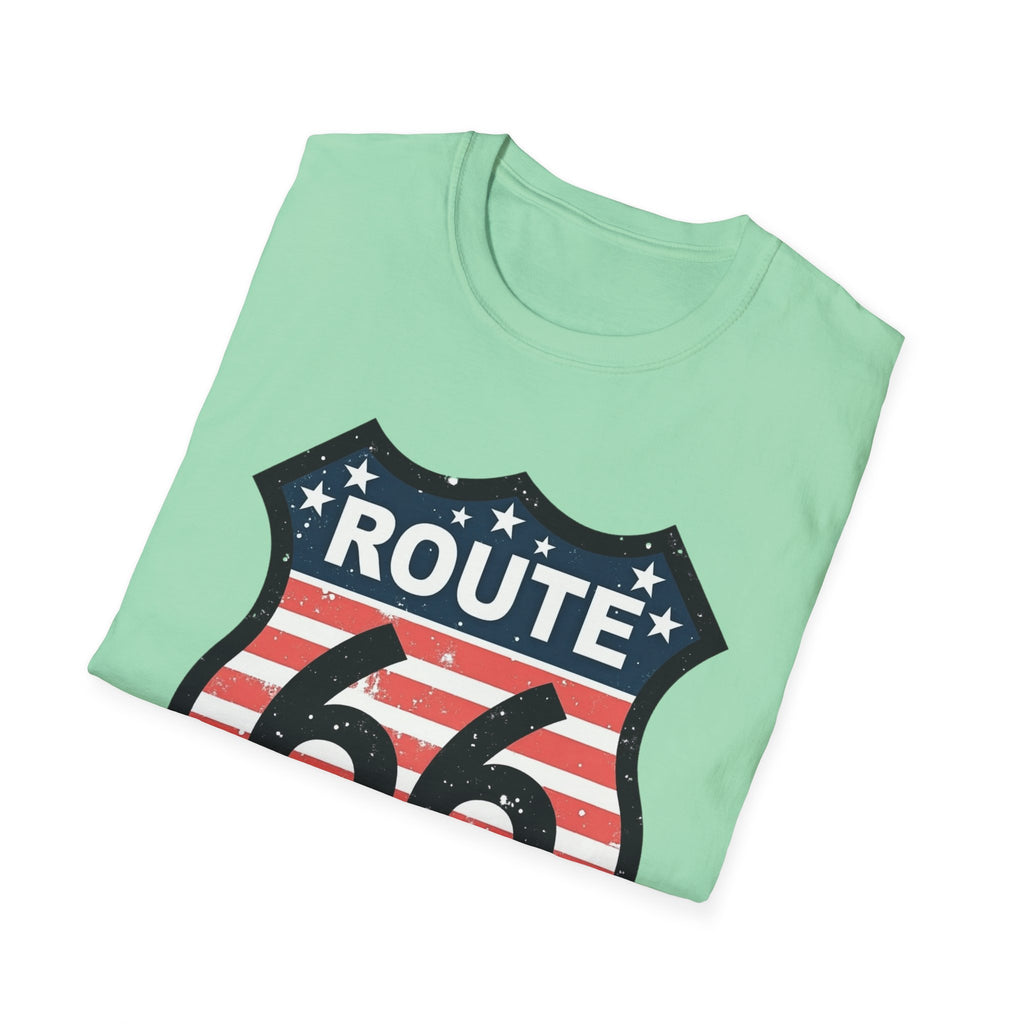 Route 66 Shield T-Shirt | American Flag Vintage Road Sign