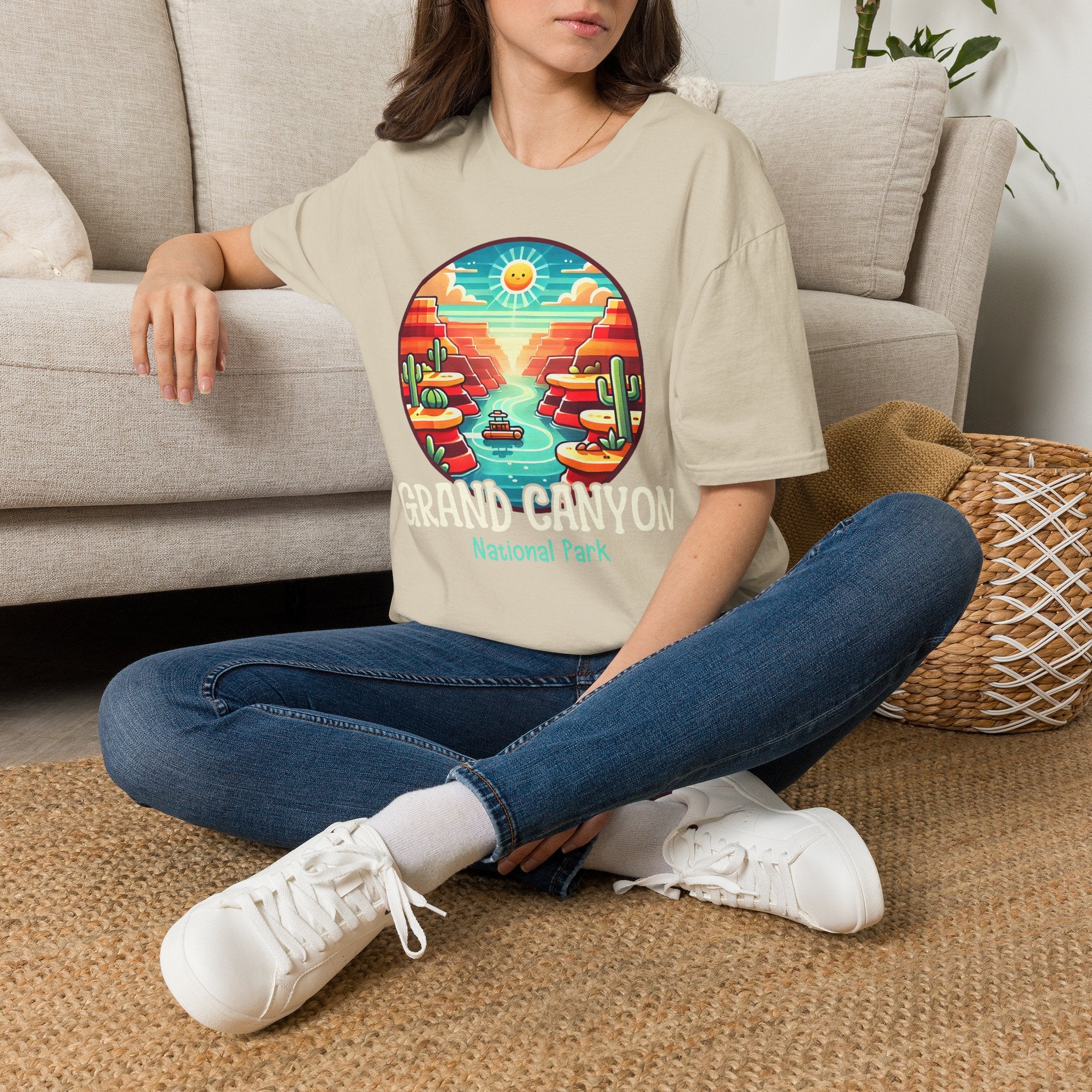 Grand Canyon National Park Retro Sunset T-Shirt | Canyon River Illustration