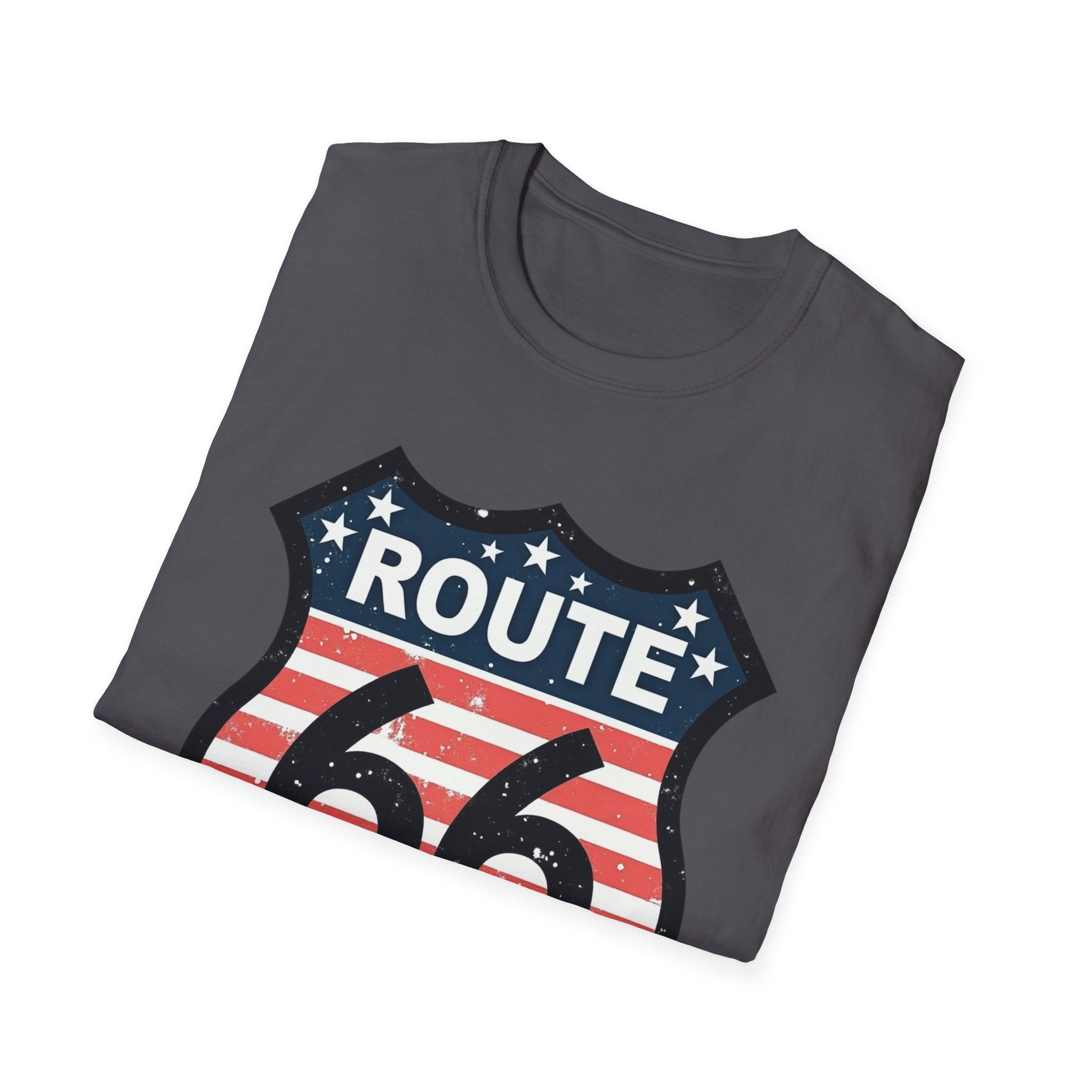 Route 66 Shield T-Shirt | American Flag Vintage Road Sign