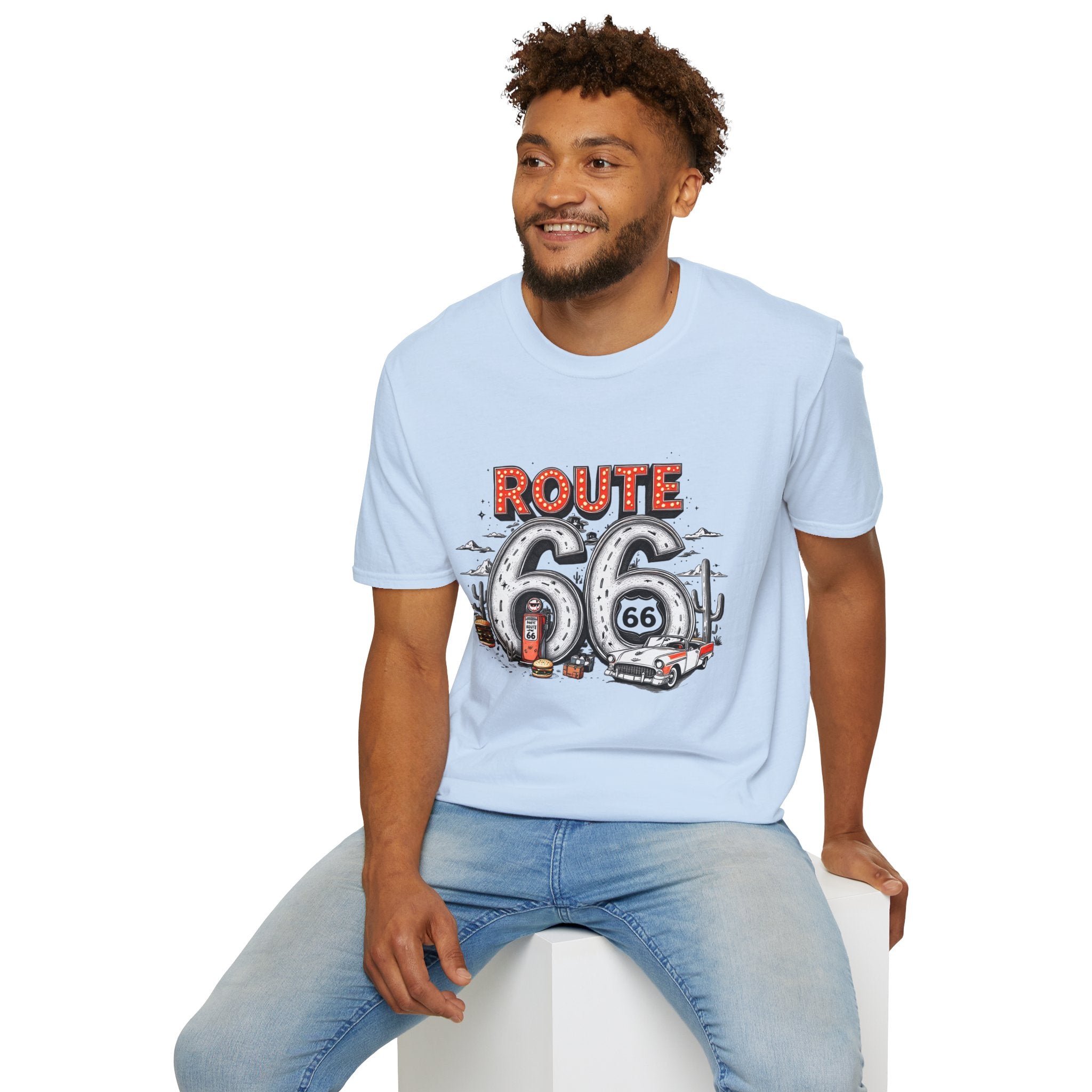 Route 66 Vintage Roadtrip T-Shirt | Classic Highway Car Signage