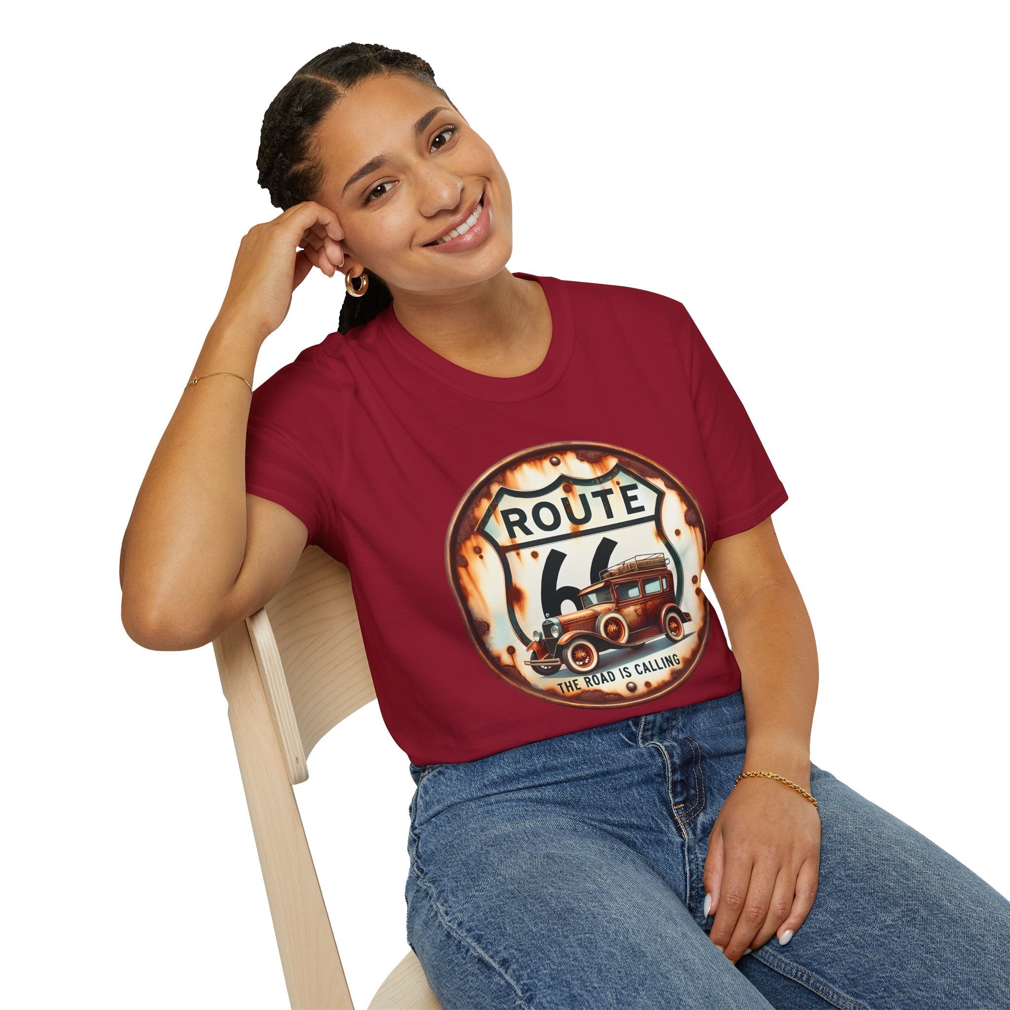 Route 66 Vintage Woody Wagon T-Shirt | The Road Is Calling, Retro Roadtrip Tee