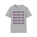 Route 66 Retro Text T-Shirt | American Flag Roadtrip Graphic