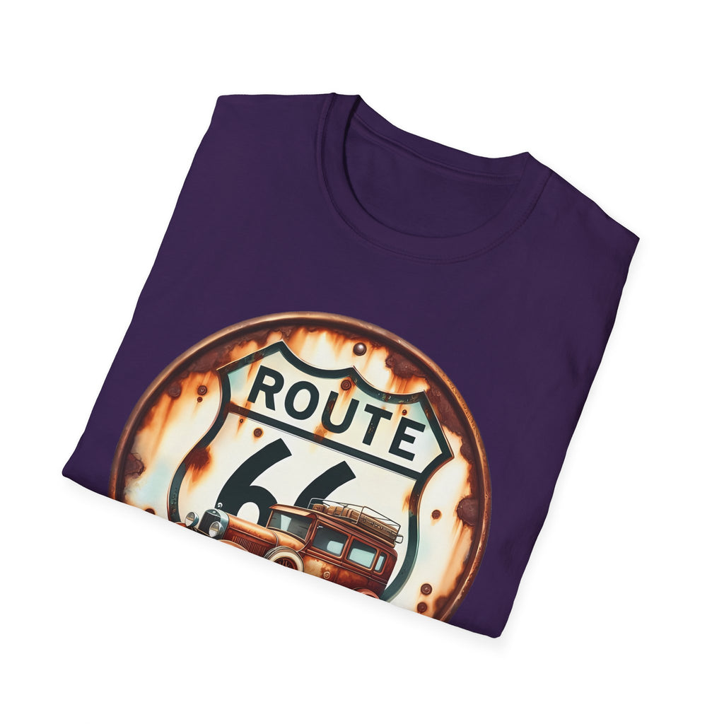 Route 66 Vintage Woodie Car T-Shirt | Road Trip Retro Sign, 'The Road Is Calling'