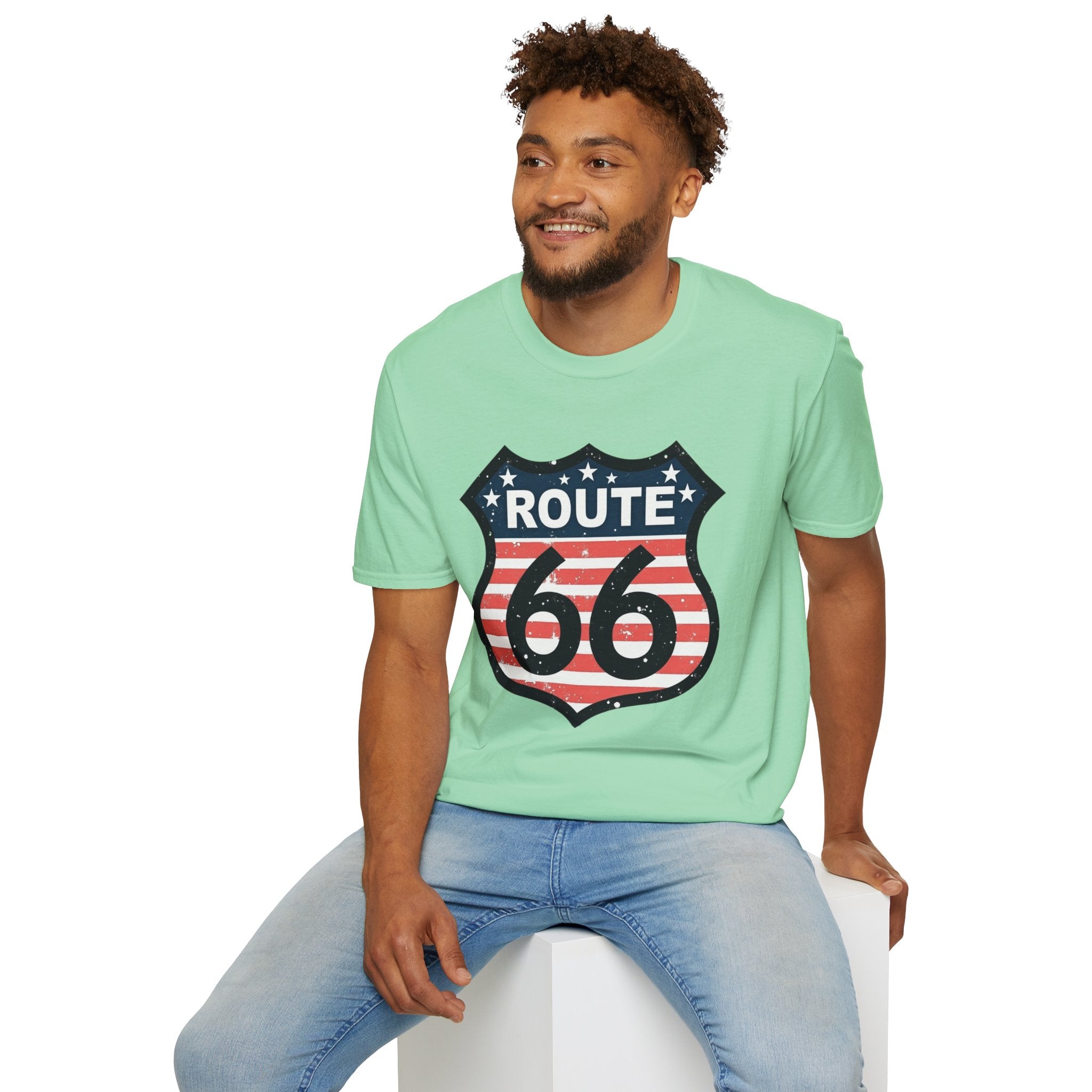Route 66 Shield T-Shirt | American Flag Vintage Road Sign
