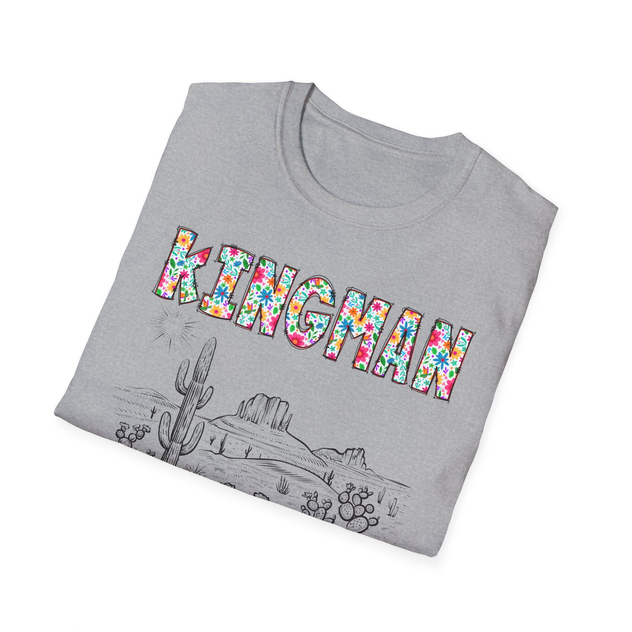Kingman Arizona Colorful Mens Womans Unisex T-Shirt, Casual Wear, Travel Souvenir, Gift for Nature Lovers, Vacation Tee
