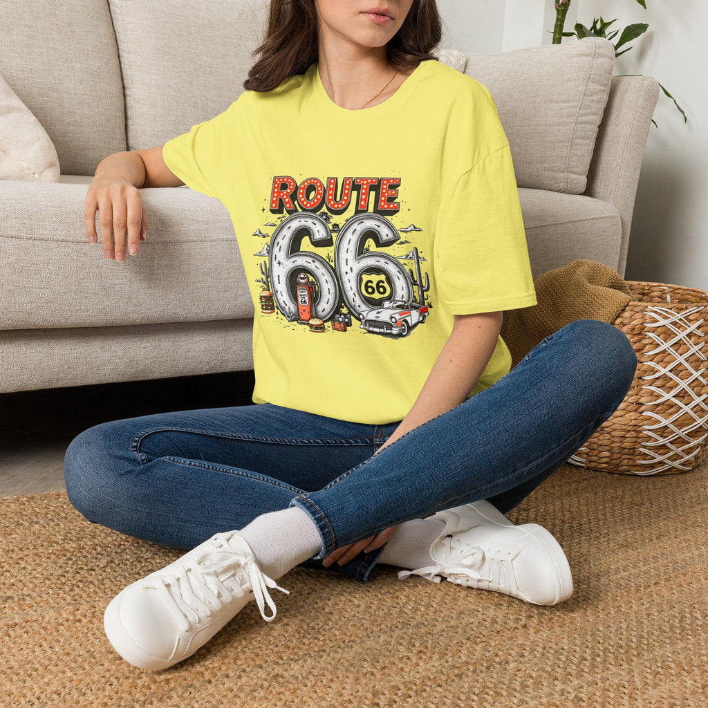 Route 66 Vintage Roadtrip T-Shirt | Classic Highway Car Signage