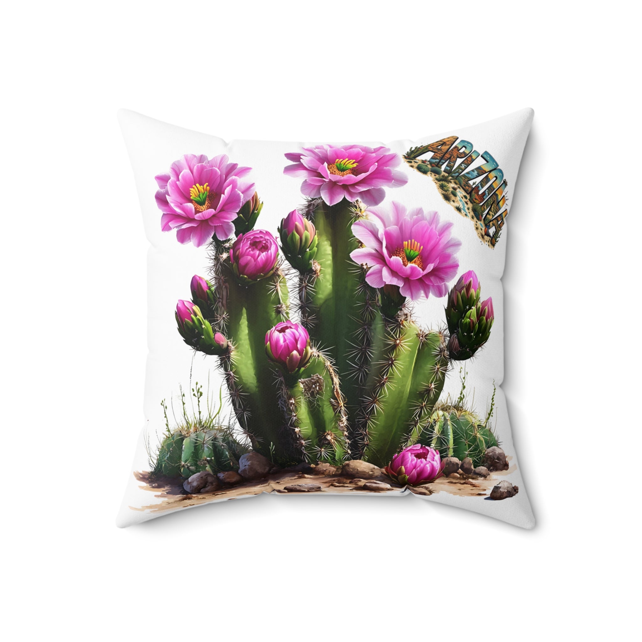 Arizona AZ - Cactus Blossom Decorative Pillow, Boho Chic Cushion, Nature Inspired Throw Pillow, Flower Home Decor, Gift for Plant Lovers