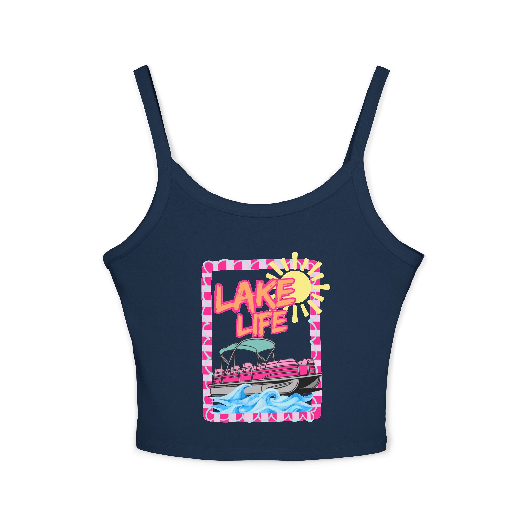 Lake Life Boat Graphic Tank Top | Retro Sunset Lakeside Design