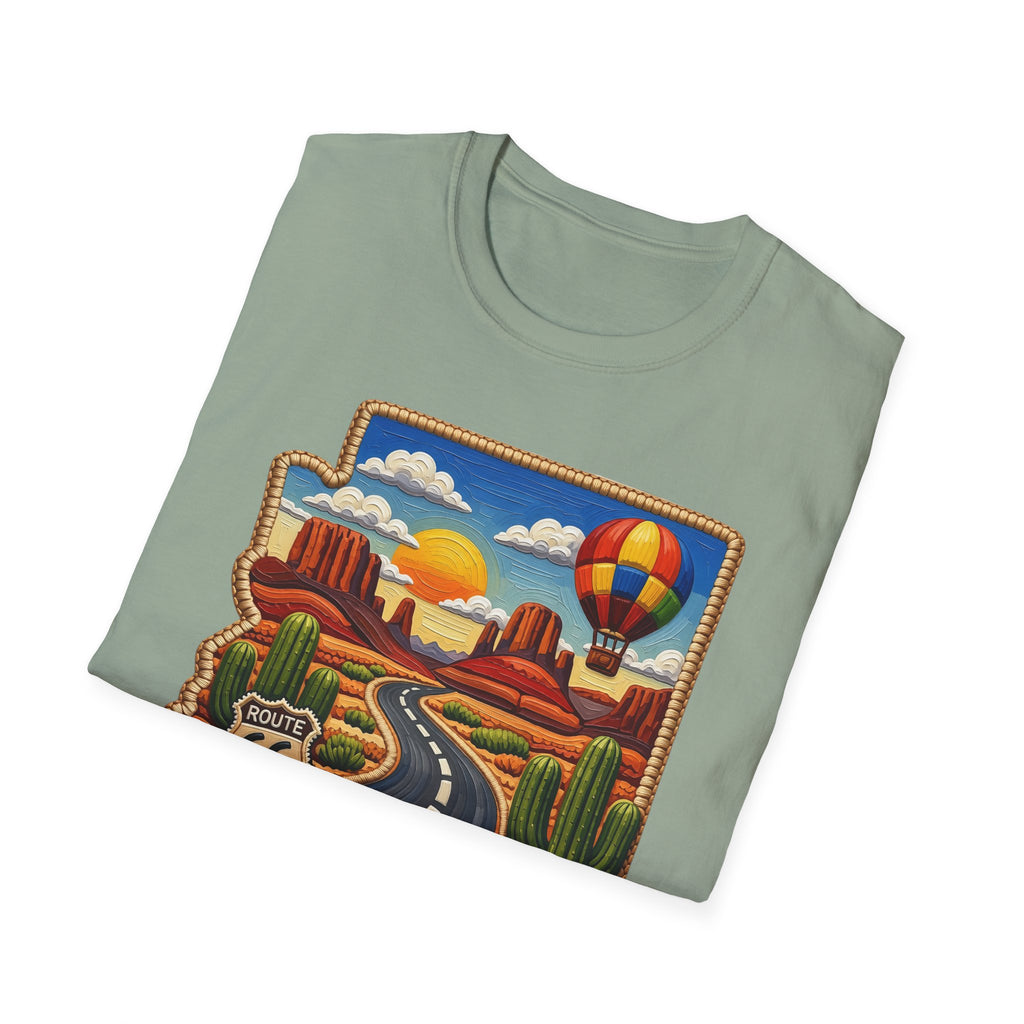 Arizona Route 66 Desert Road T-Shirt | Hot Air Balloon Southwestern Scene
