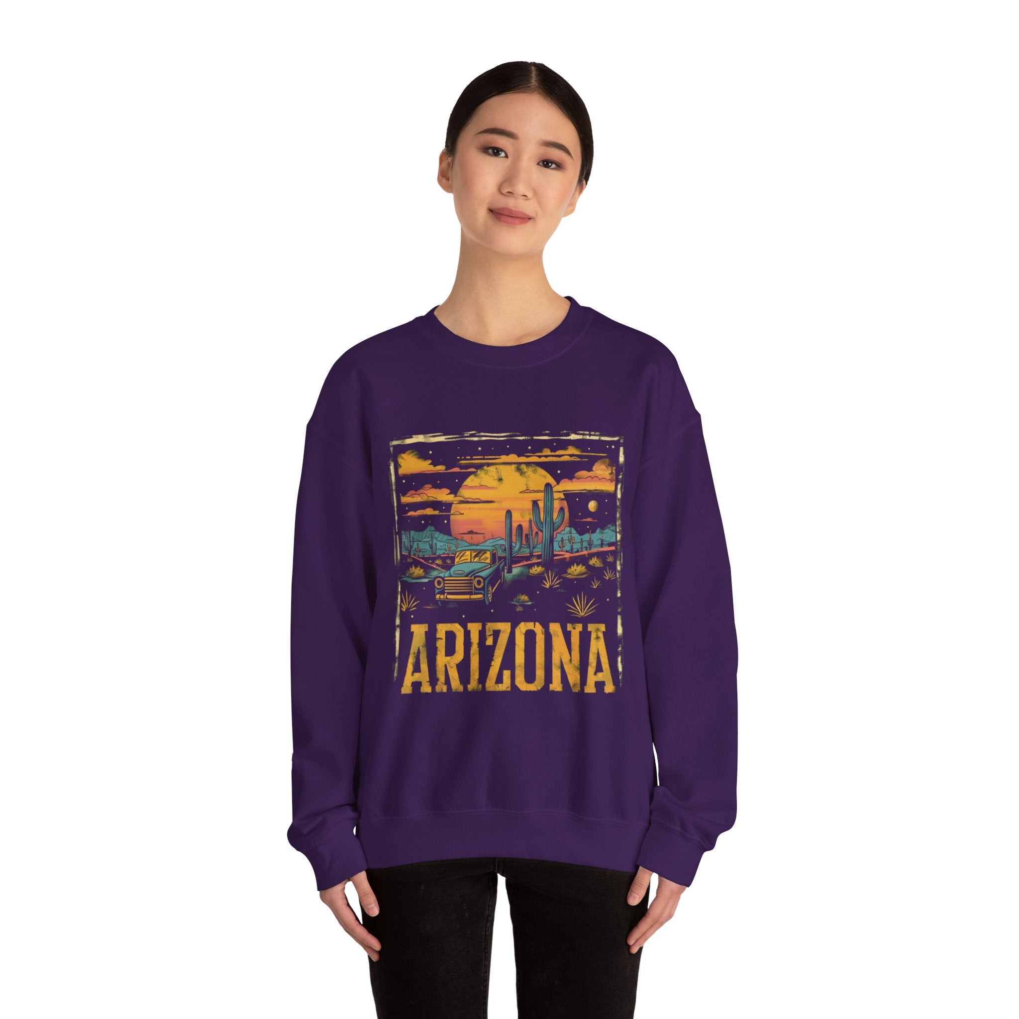 Arizona Desert Sunset Sweatshirt | Retro Cactus Landscape