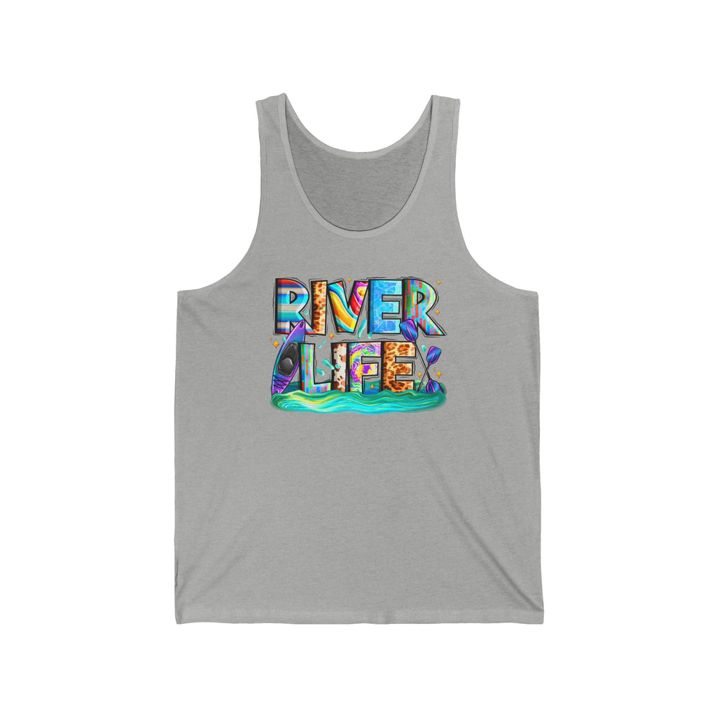 River Life tank | colorful water typography, kayak, nature summer design